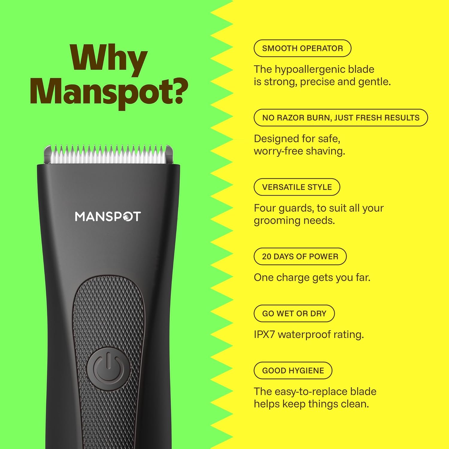 MANSPOT Manscape Groin & Body Hair Trimmer for Men, Electric Ball Pubic Trimmer...