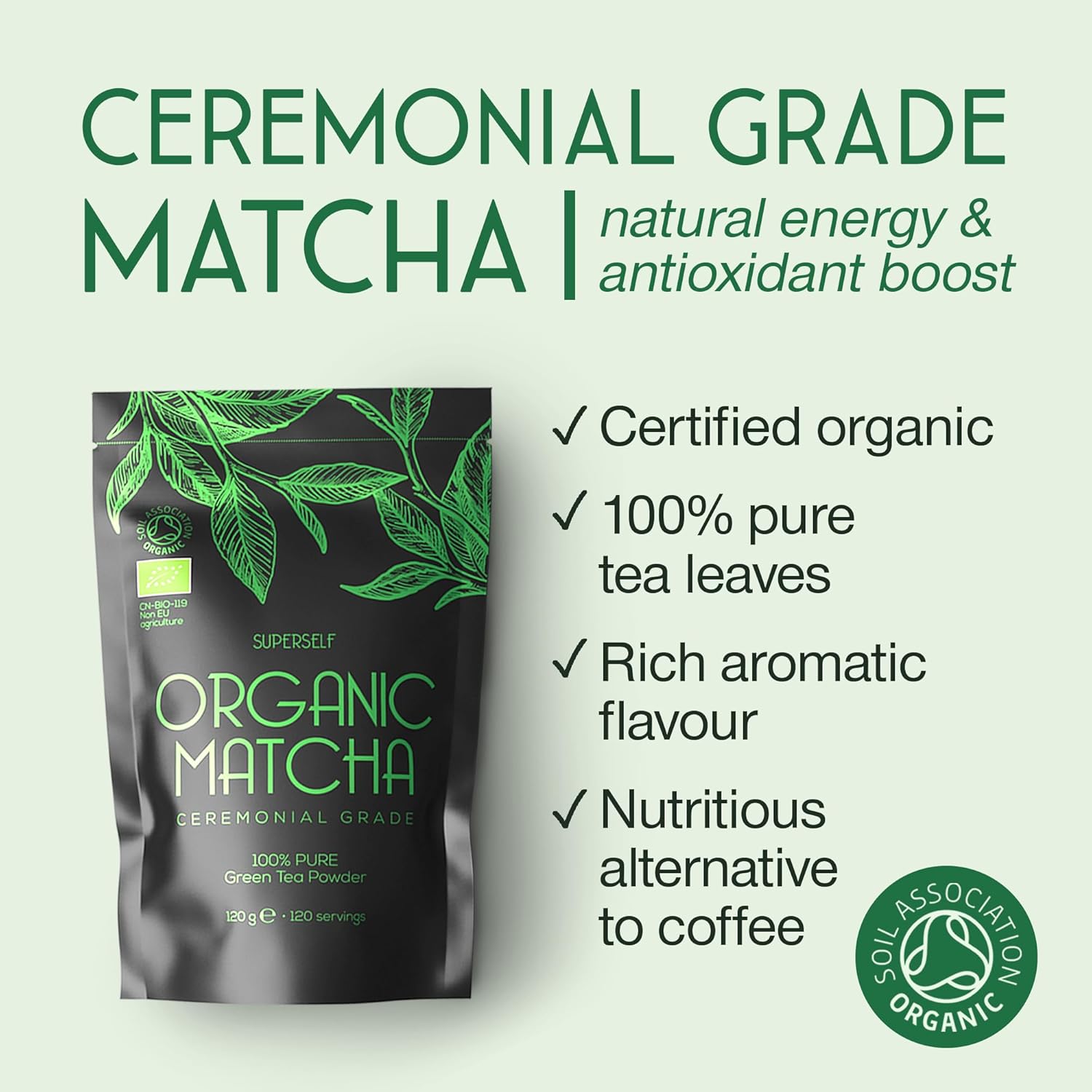 SuperSelf Organic Matcha Powder - Ceremonial Grade...