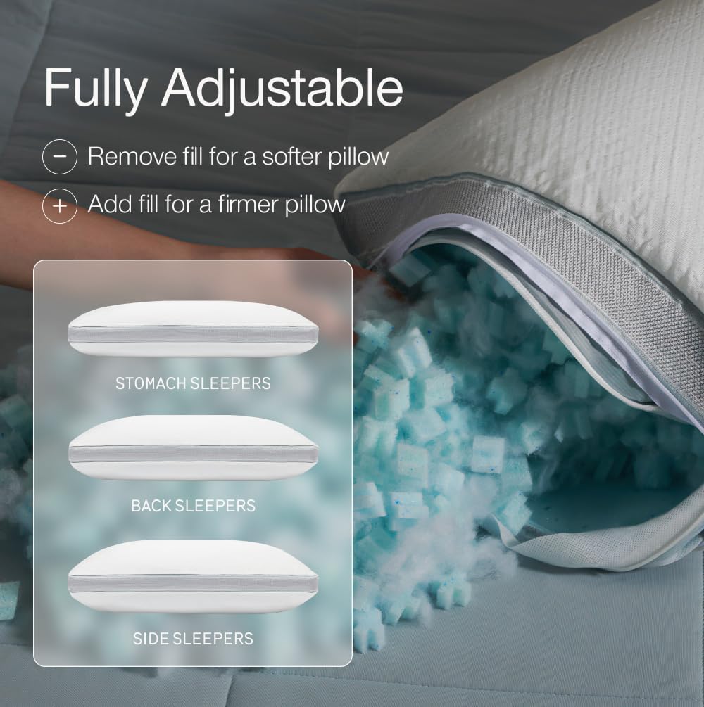 Coop Home Goods Cool+ Adjustable Pillow, King Size Plus Shaped Memory Foam Pillo...