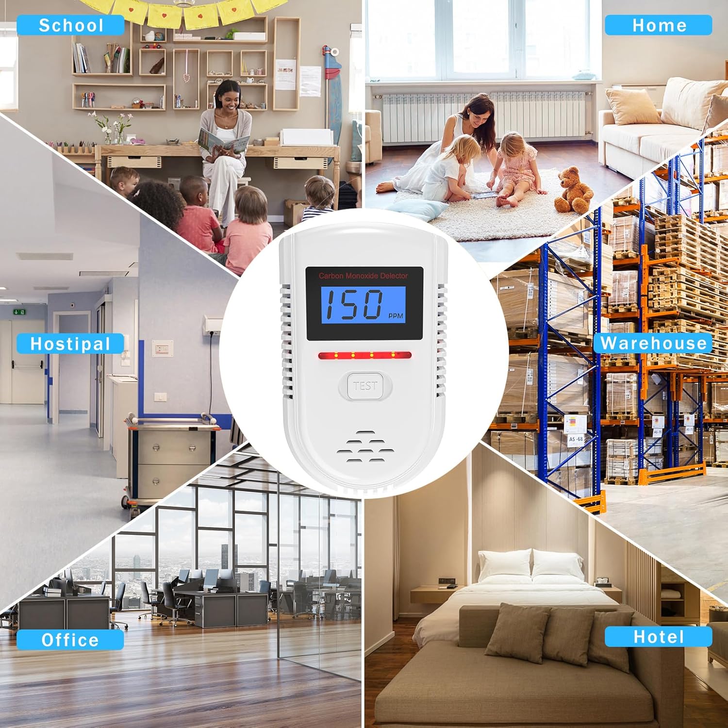 Carbon Monoxide Detector, Carbon Monoxide Alarm, Detector with LED Display (PPM...