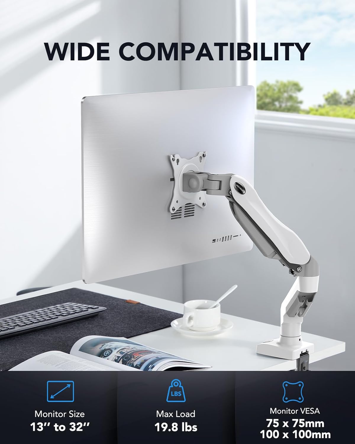 HUANUO Single Monitor Arm, High-Quality Monitor Mount for 13 to 32 Inch, Adjusta...