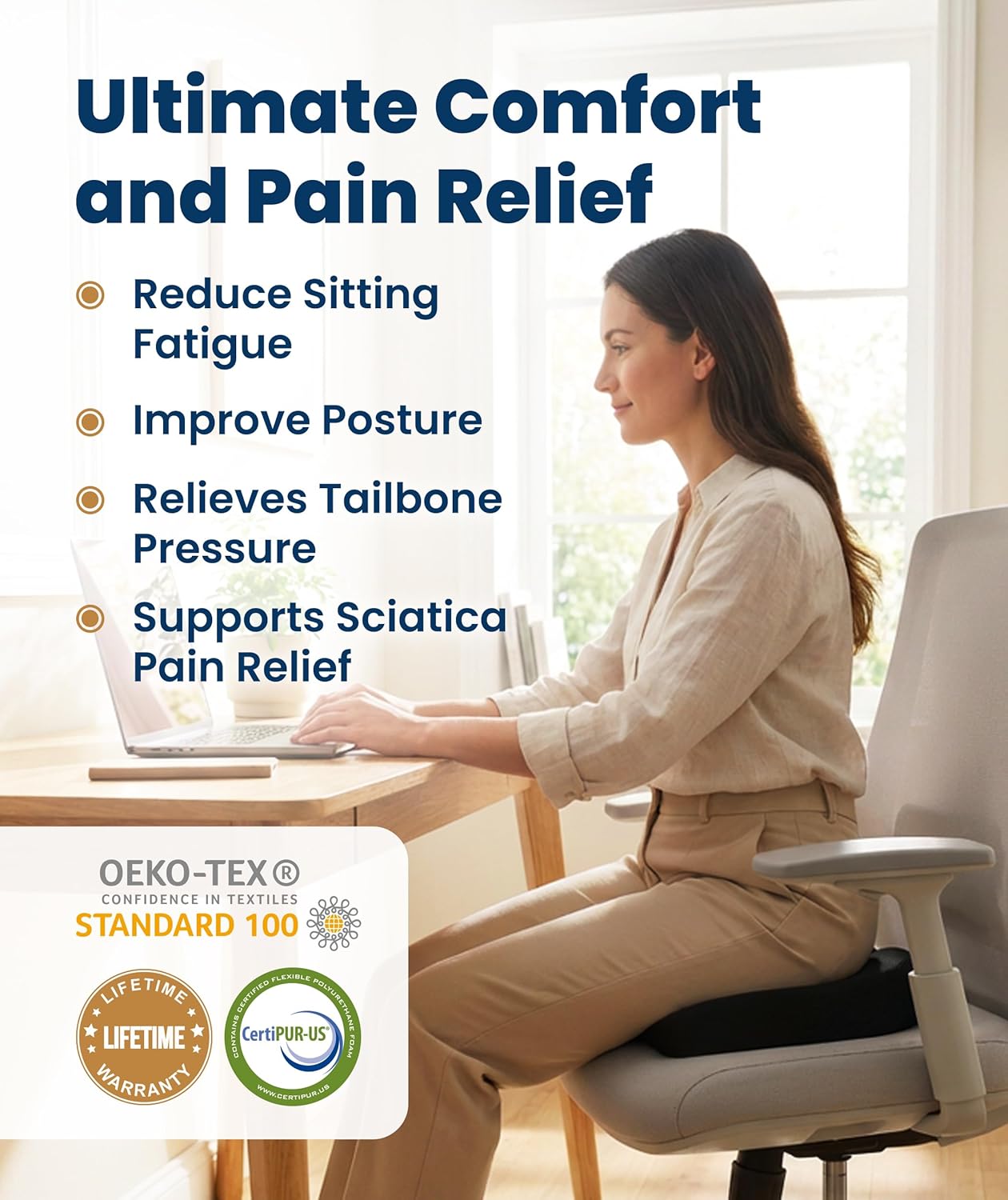 Everlasting Comfort Doctor Recommended Memory Foam Seat Cushion for Office Chair...