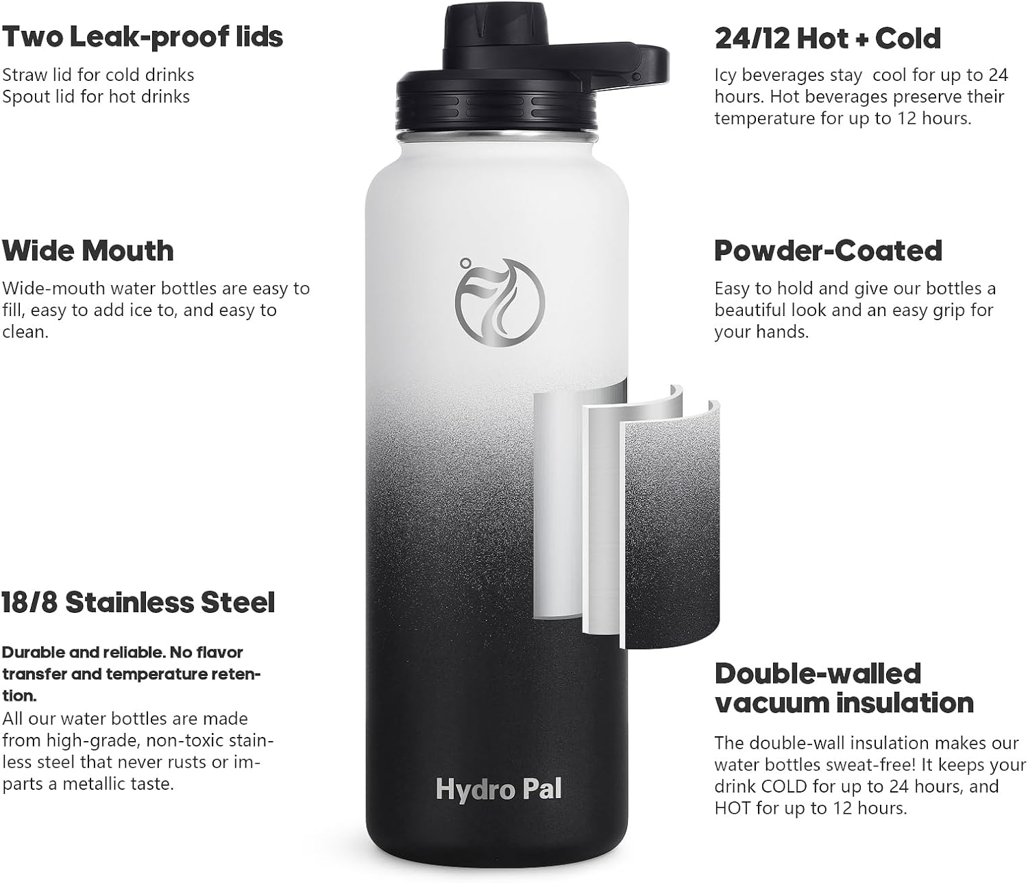 Special HydroPal Water Bottle, Versatile Vacuum Insulated Water Bottle for 1200m...
