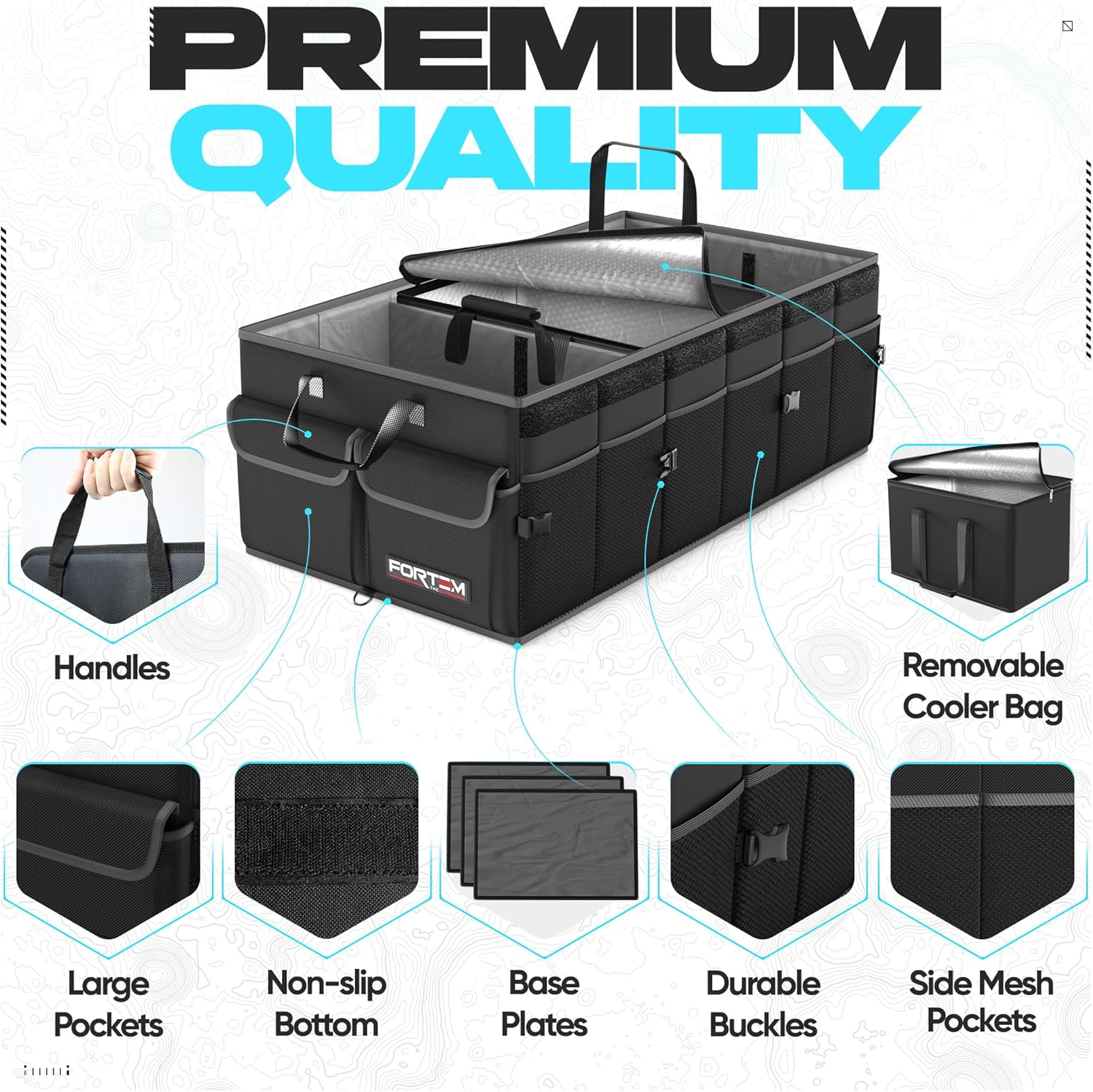 FORTEM Car Boot Organiser, Collapsible Multi Compartment SUV Organizer, Foldable...