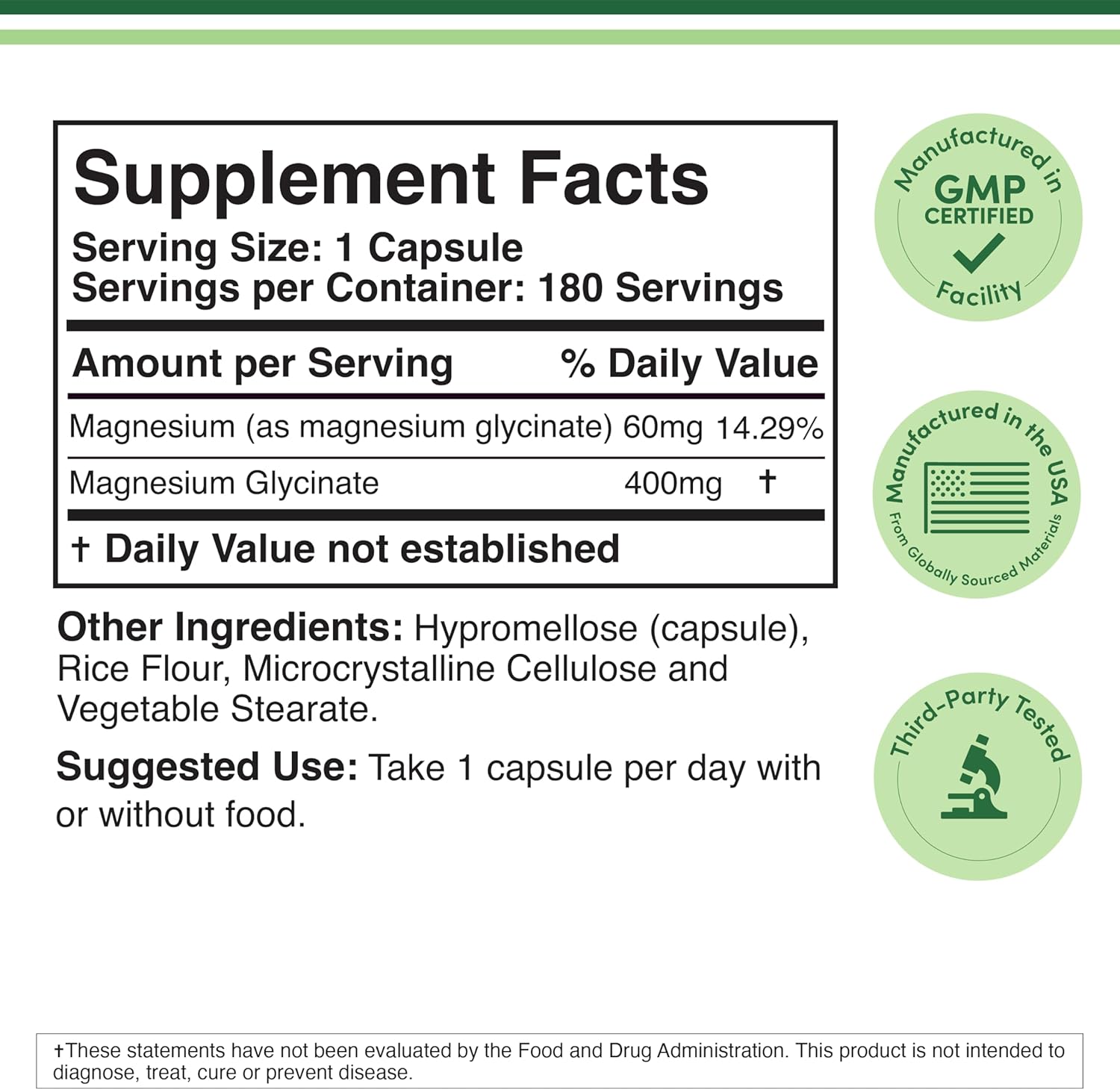 Magnesium Glycinate 400mg | 180 Capsules | Sleep, Muscle, & Heart Support | Vega...