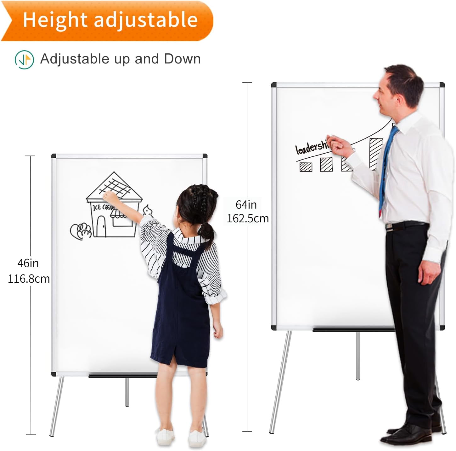 VIZ-PRO Flipchart Easel Whiteboard, Magnetic Portable Dry Wipe Board 90 x 60 cm,...