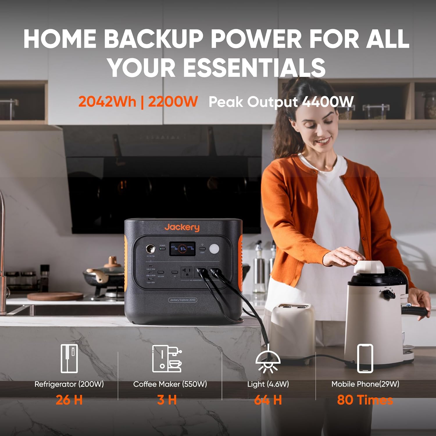 Jackery Explorer 2000 v2 Portable Power Station with 2x200W Solar Panels, 2042Wh...