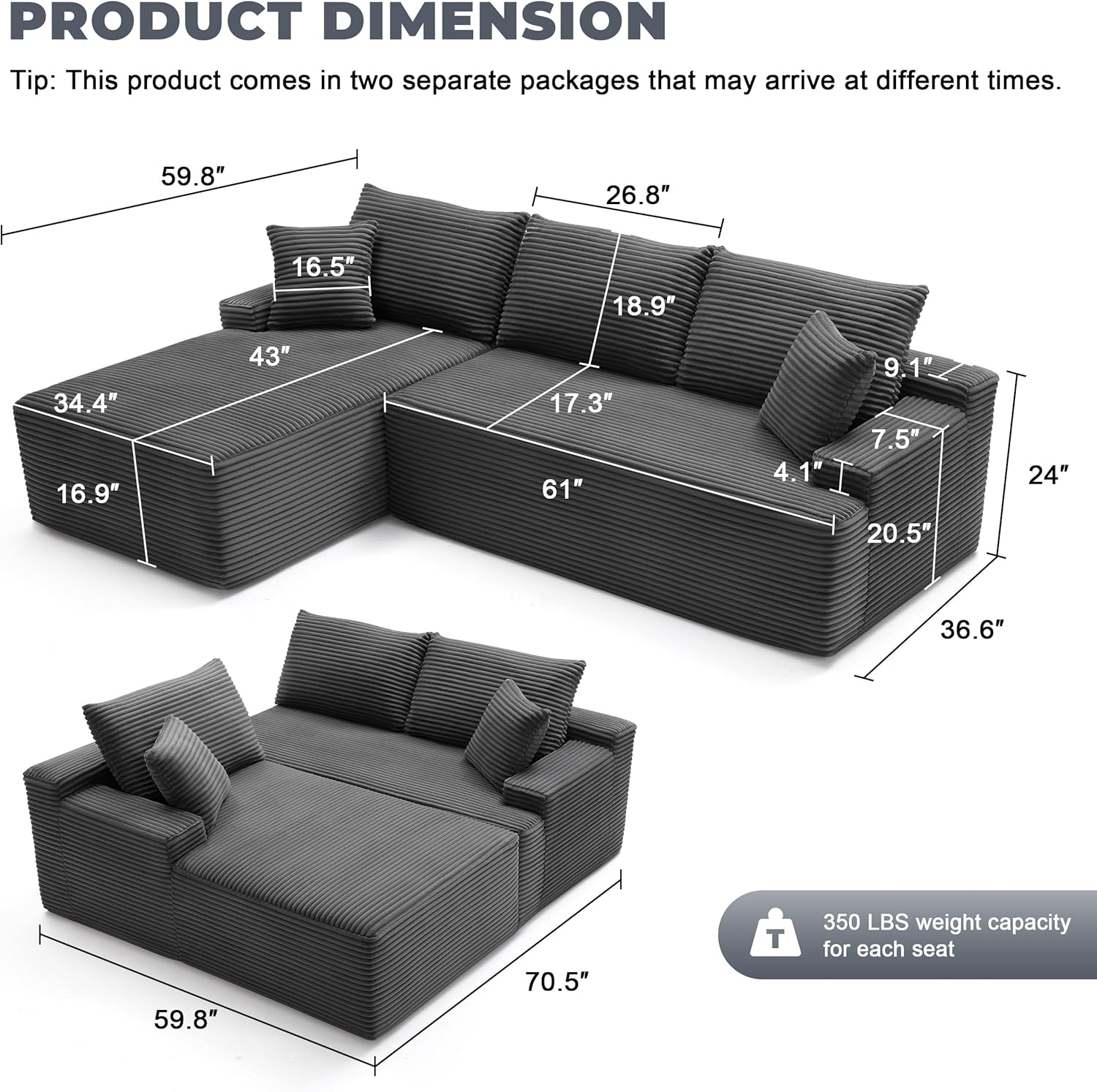 Unique Mangodan Cloud Sectional Couch, Special Boneless Sofa for Living Room, Ul...