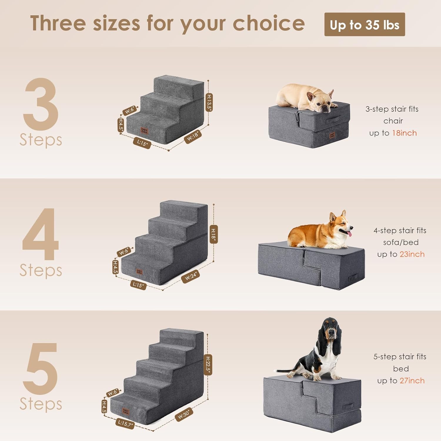EHEYCIGA Dog Stairs for Bed 18" H, 4-Step Dog Steps for High Bed, Pet Steps for...