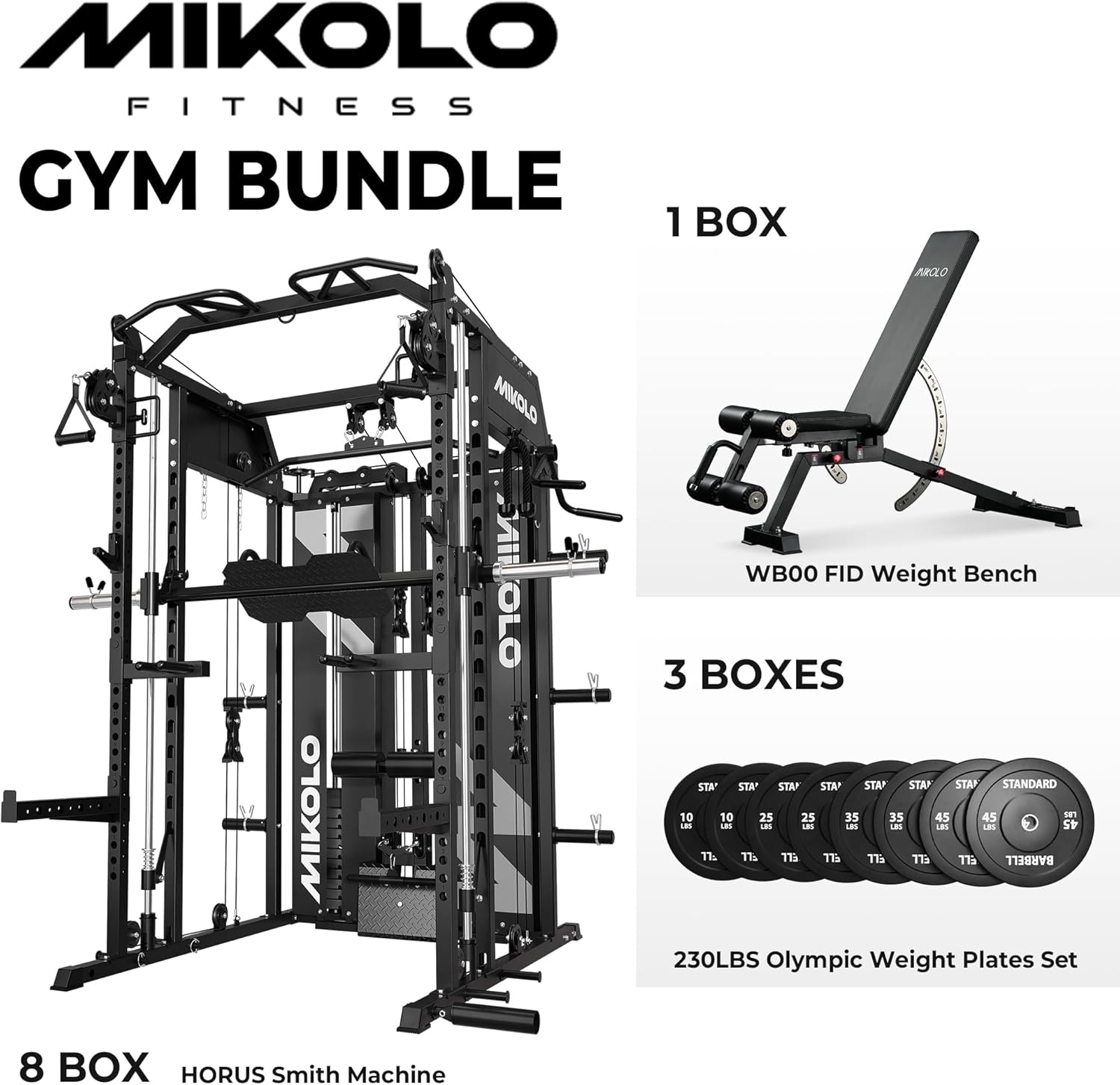 Mikolo Smith Machine with Weight Stack, Power Cage Home Gym System with LAT Pull...