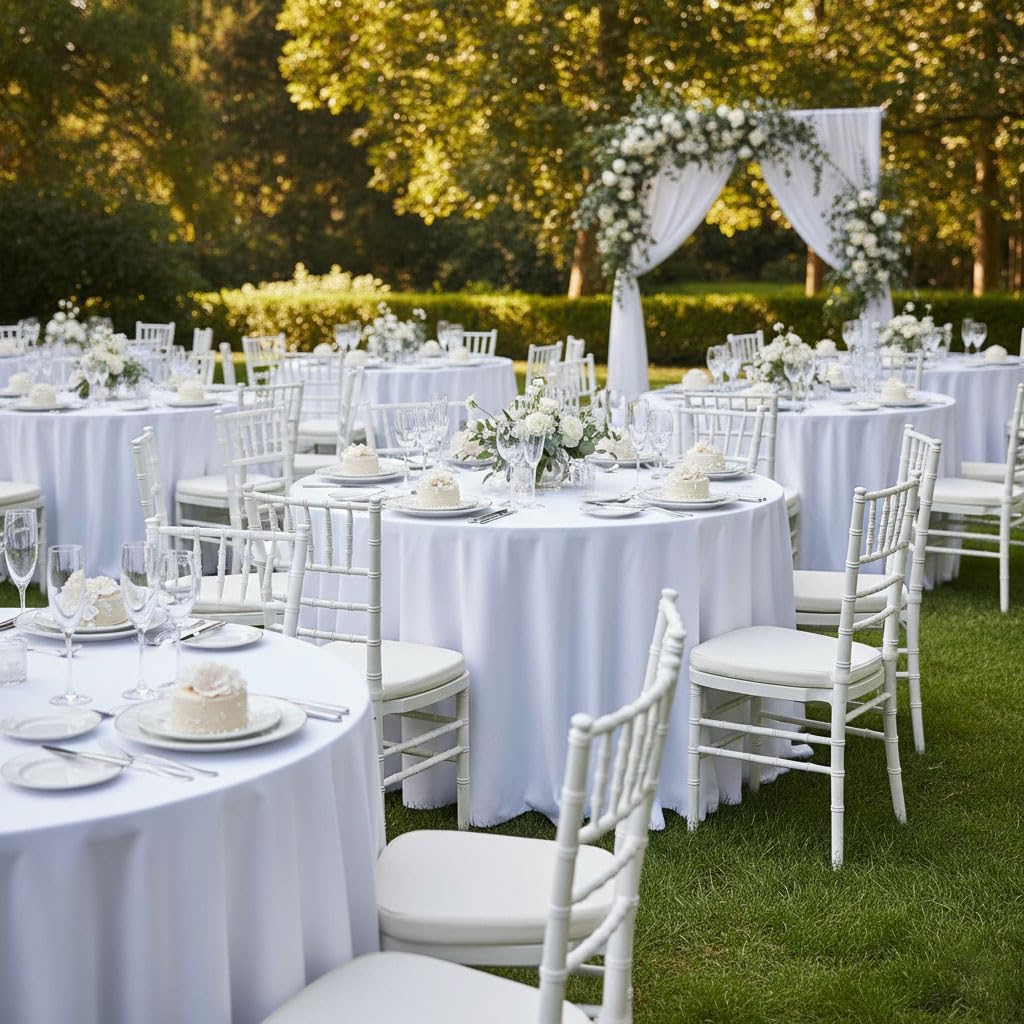 Fitable 6 Pack White Round Tablecloths - 120 Inches in Diameter - Stain Resistan...