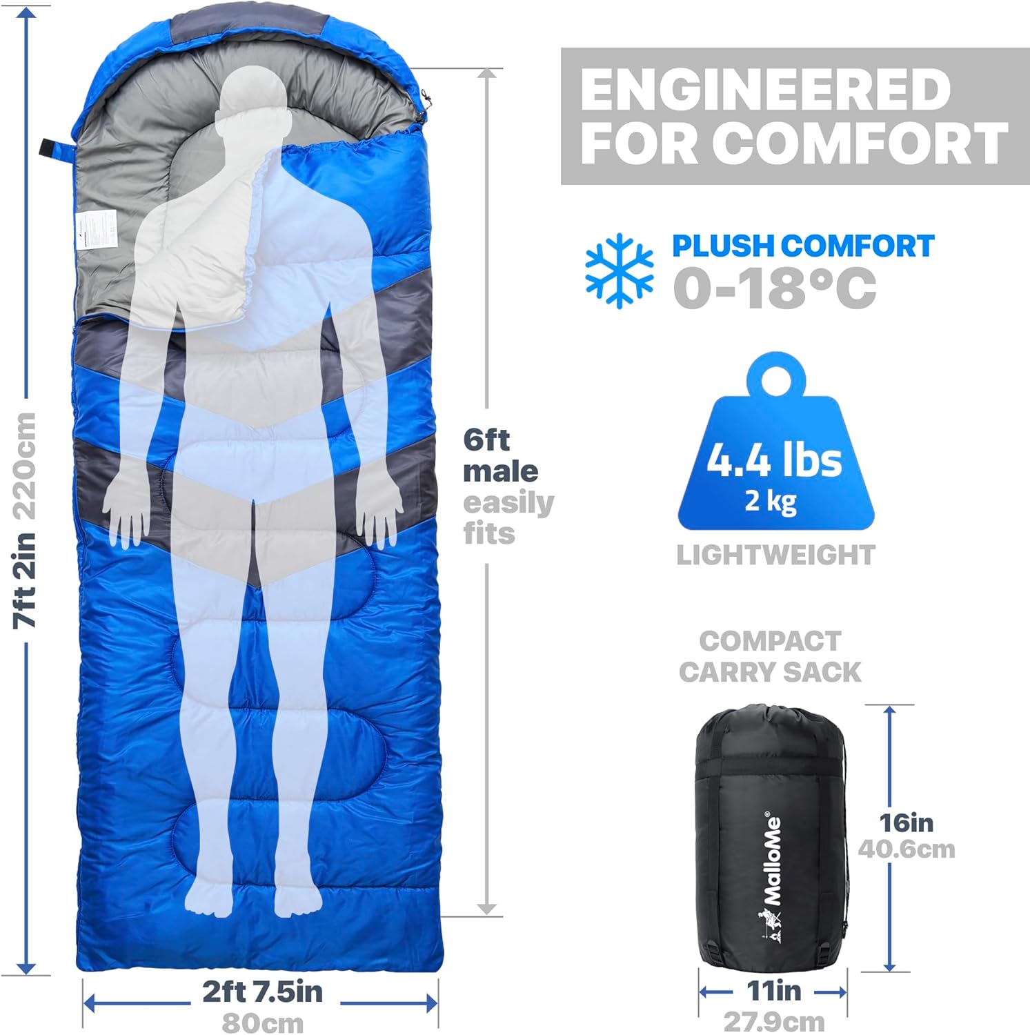 MalloMe Sleeping Bags for Adults & Kids Sleeping Bag 3-4 Season - Ultralight Bac...