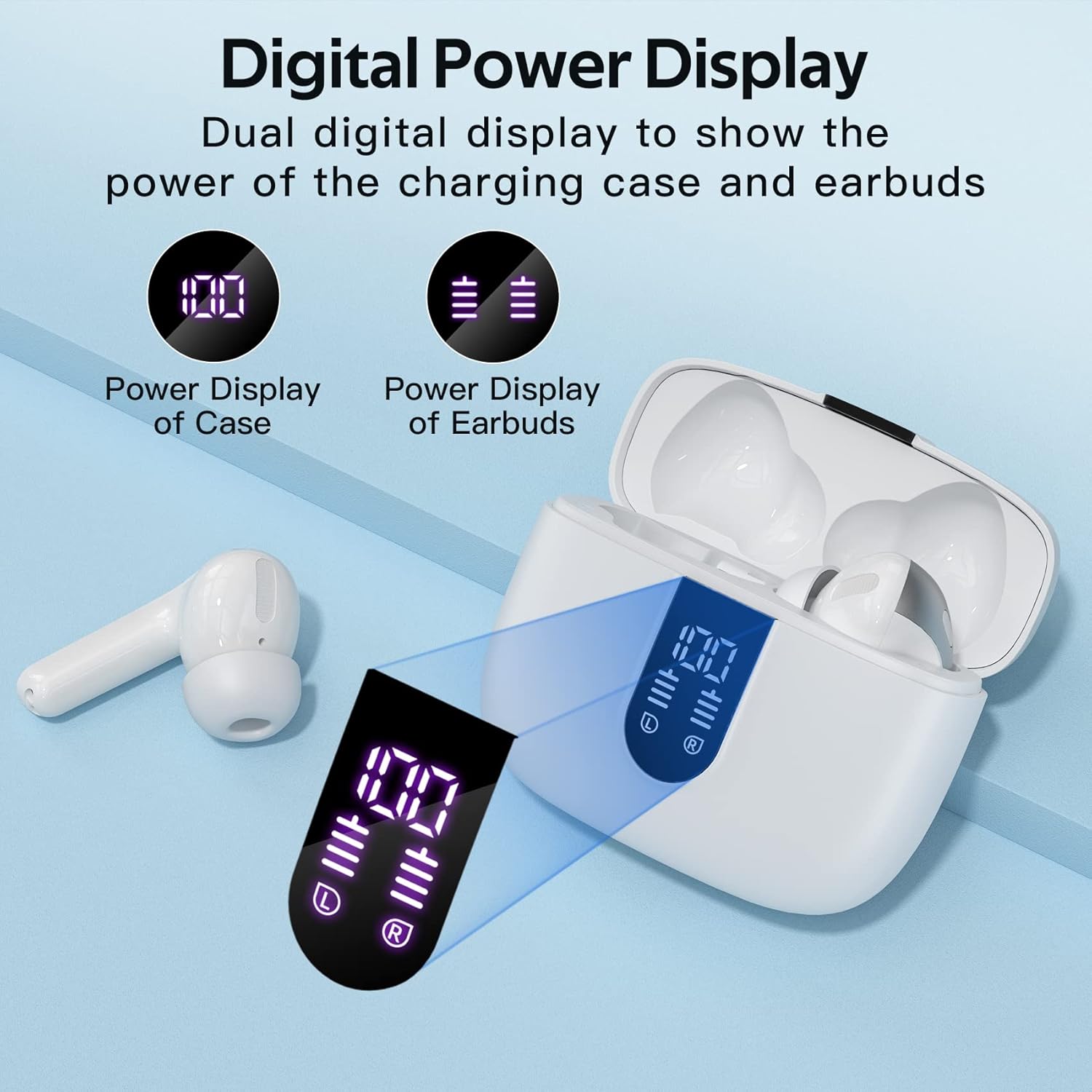 TAGRY Bluetooth Headphones True Wireless Earbuds 60H Playback LED Power Display...