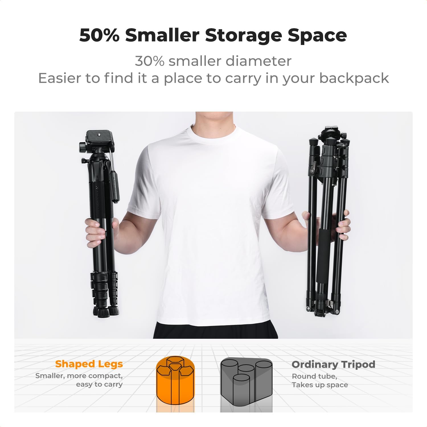 K&F CONCEPT 75"/190cm Compact Camera Tripod, Lightweight Travel Tripod for Camer...
