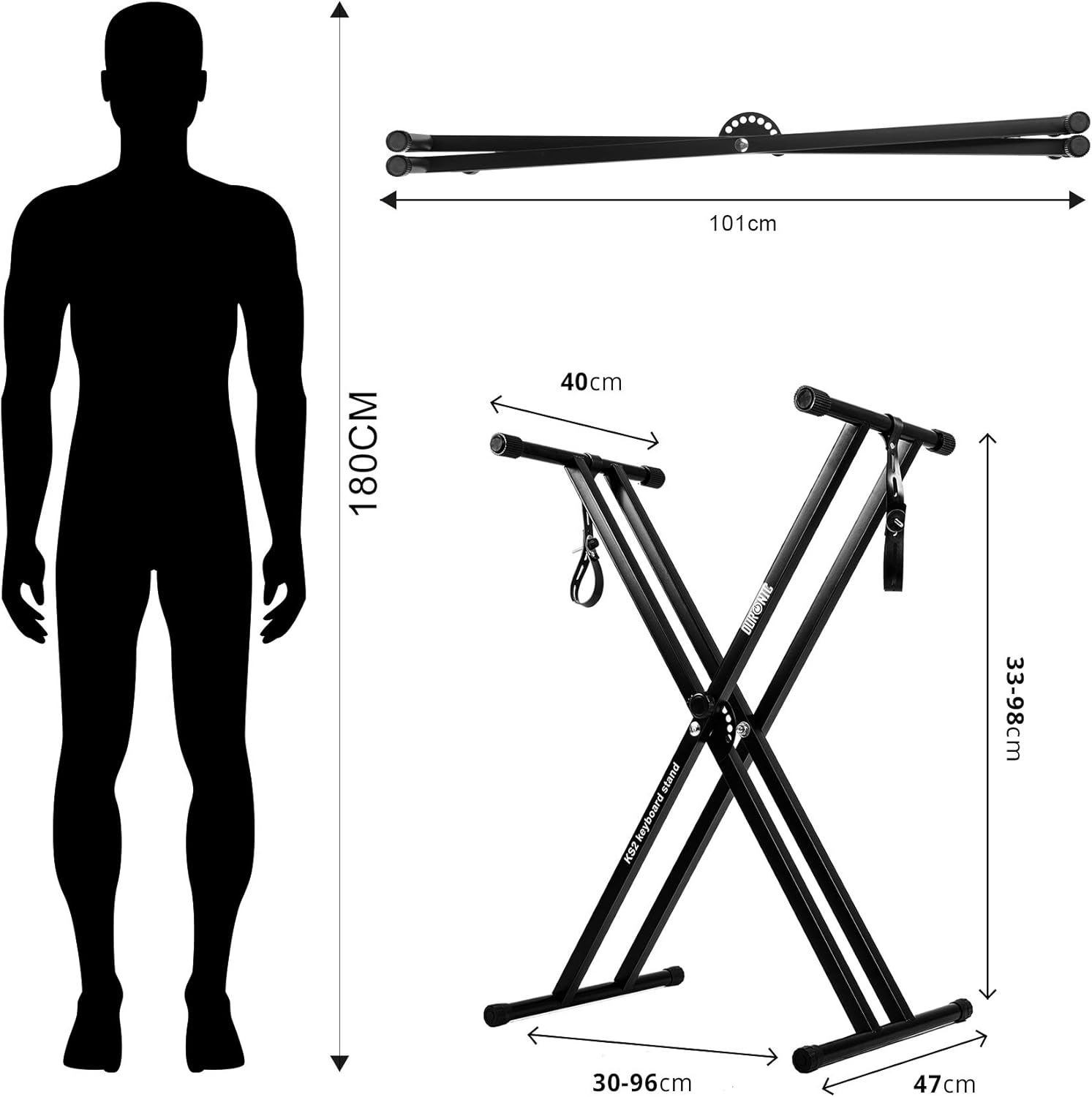 Duronic Keyboard Stand KS2B | Twin X Frame | Height Adjustable 33-98cm | Double...