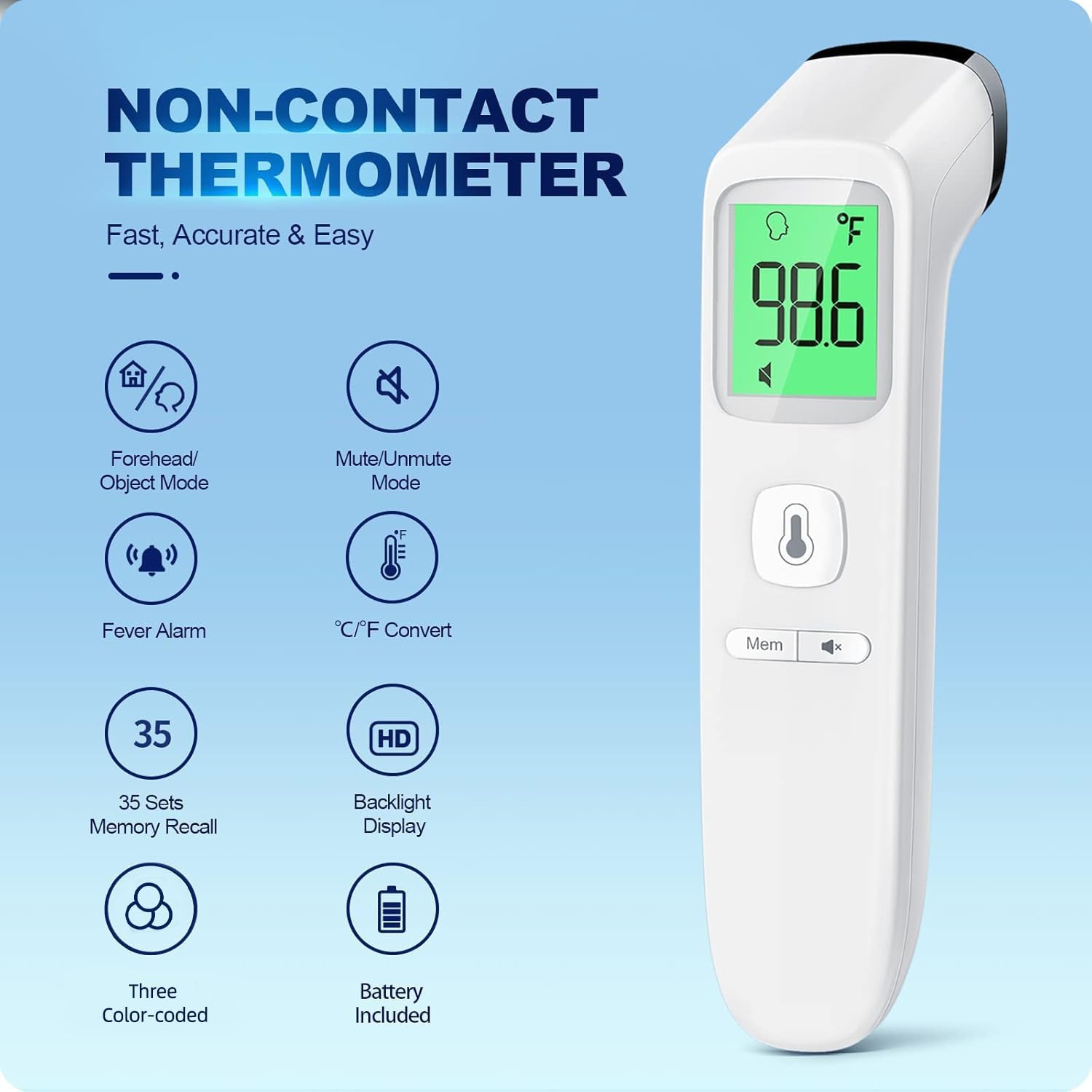No-Touch Thermometer for Adults and Kids, Accurate Digital Baby Thermometer, Fev...