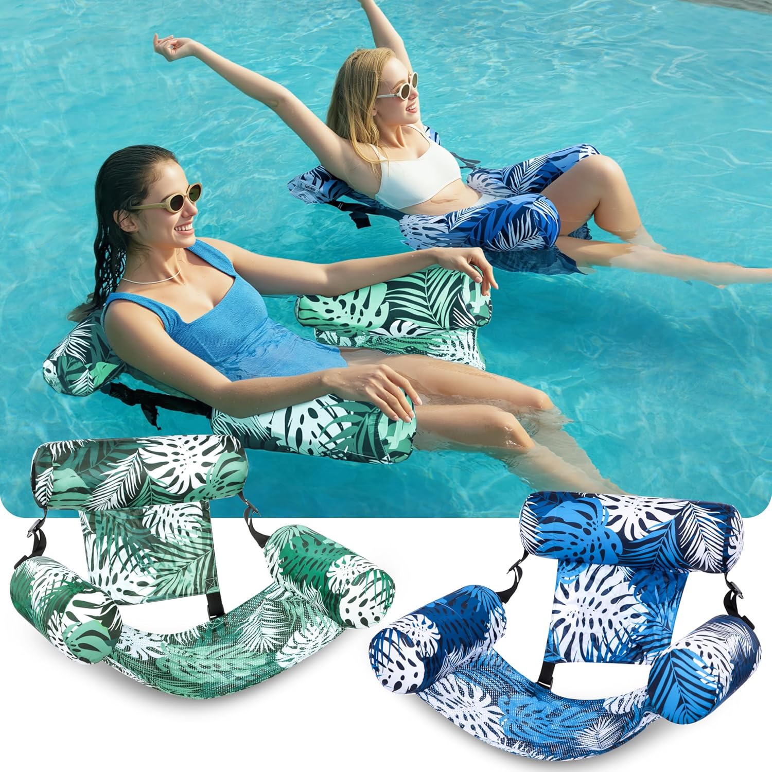 SLOOSH Inflatable Pool Floats Adult, 2 Packs Floating Lounge Chairs, Blow up Poo...