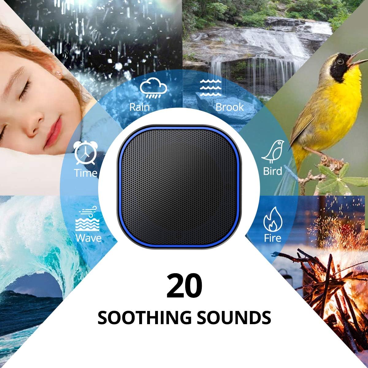 Magicteam Sound White Noise Machine with 20 Non Looping Natural Soothing Sounds...