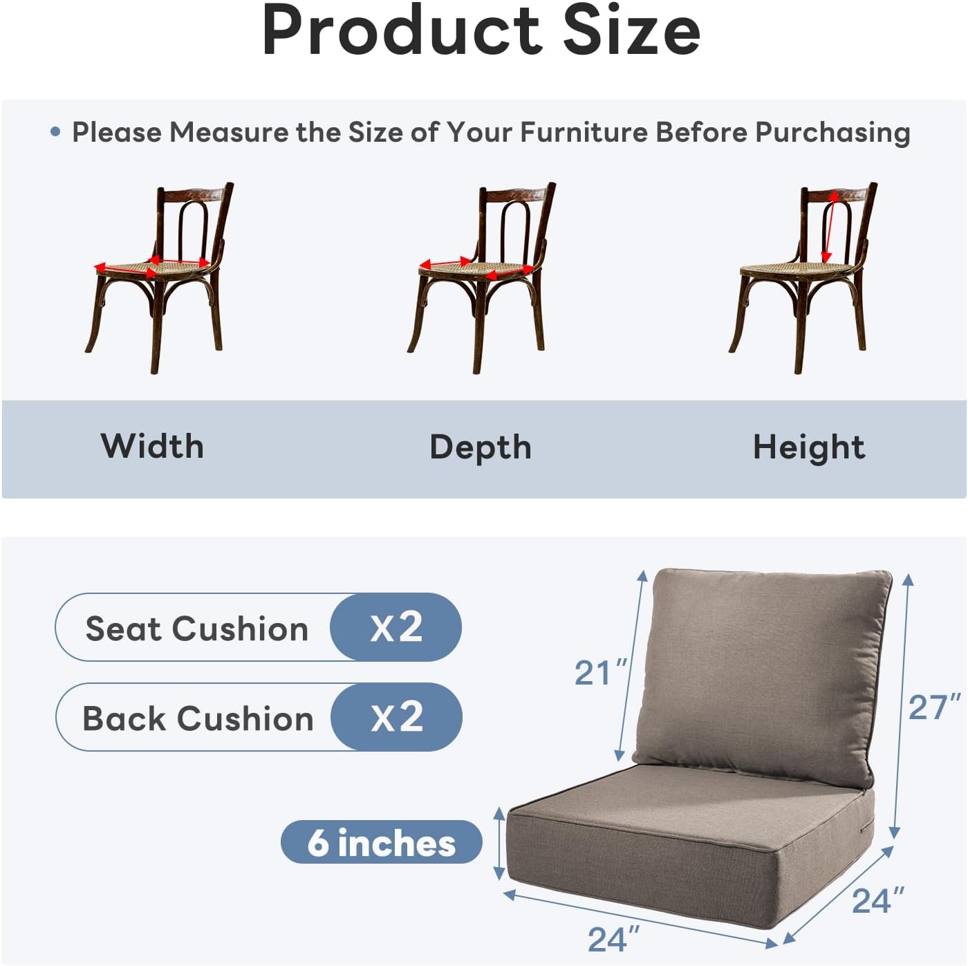Affordable 6" Thicker Outdoor Chair Cushion, Comfortable Patio Furniture Cushion...