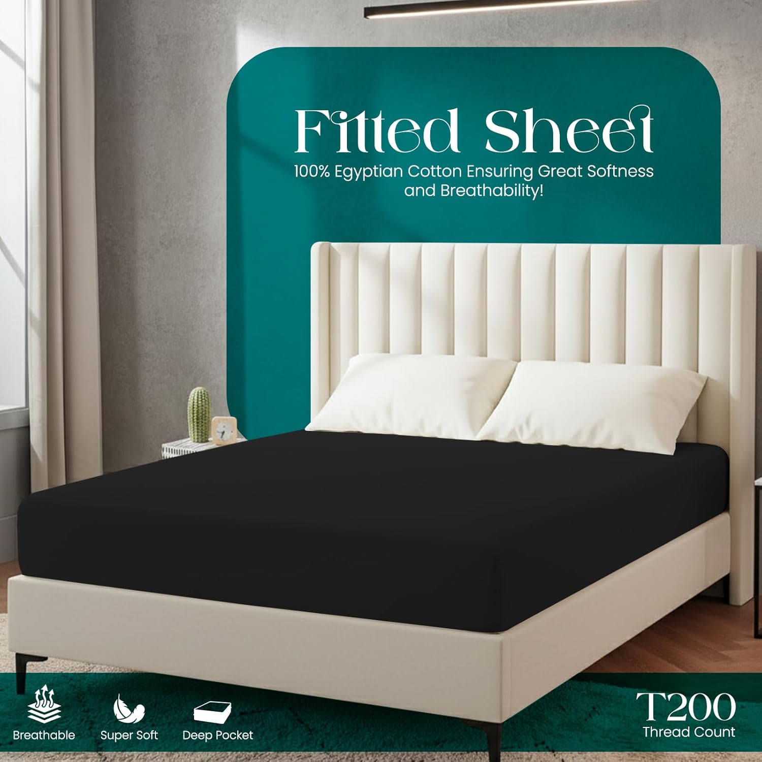 High-Quality Linens World Egyptian Cotton Fitted Sheets, Breathable Bedding with...