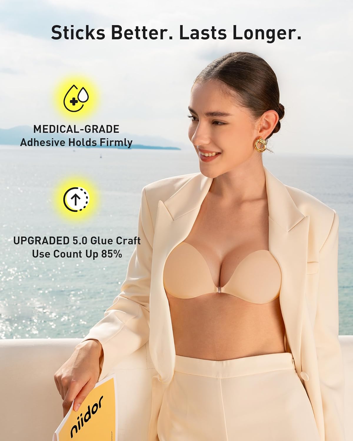 Niidor Adhesive Bra Strapless Ultra Sticky Invisible Push up Silicone Bra Multip...
