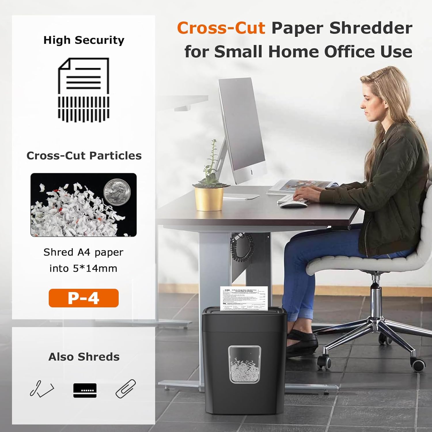 Bonsaii 8-Sheet Cross-Cut Paper Shredder for Home Office, P-4 Security, Shreds C...