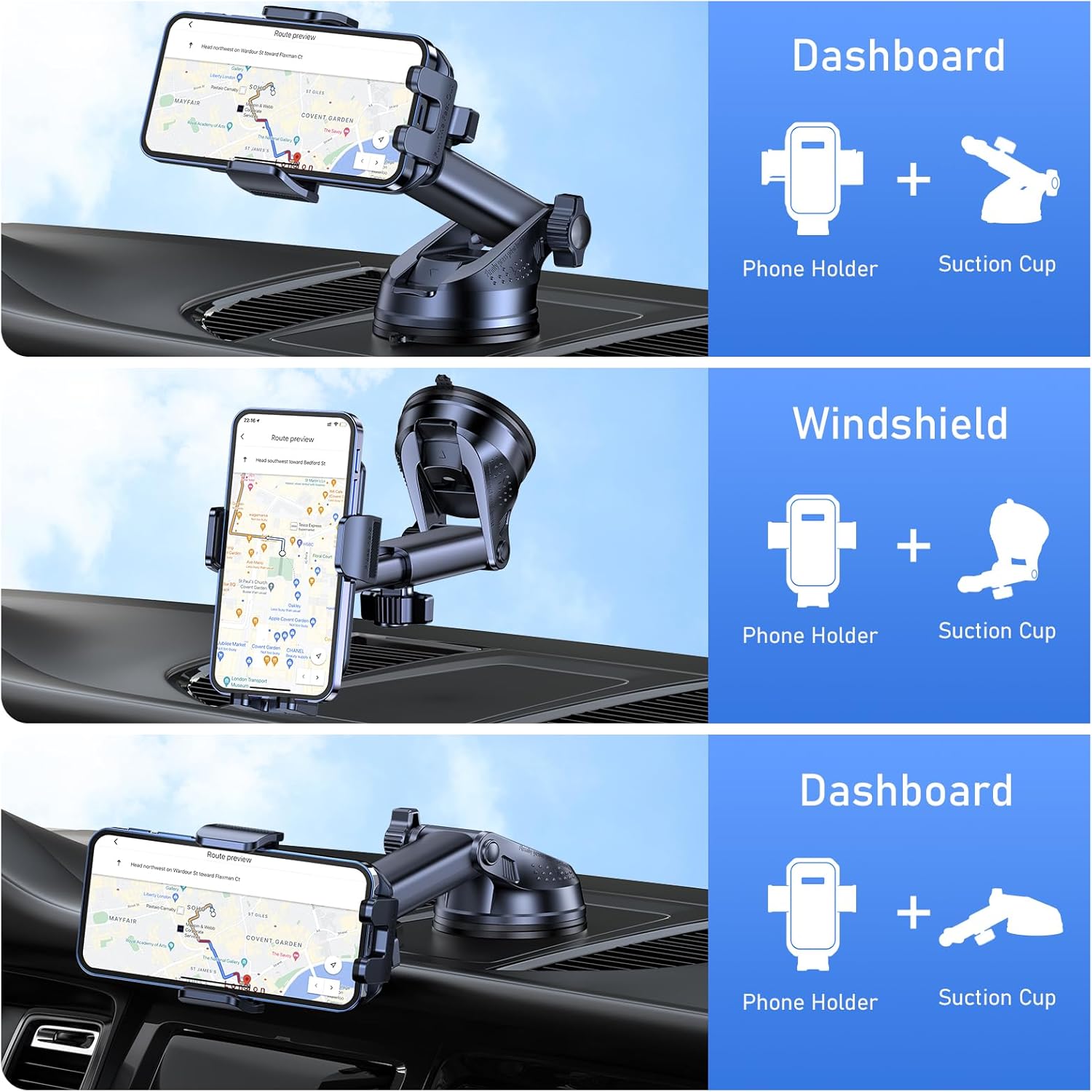Blukar Car Phone Holder, Adjustable Car Phone Mount 360° Rotation for Dashboard/...