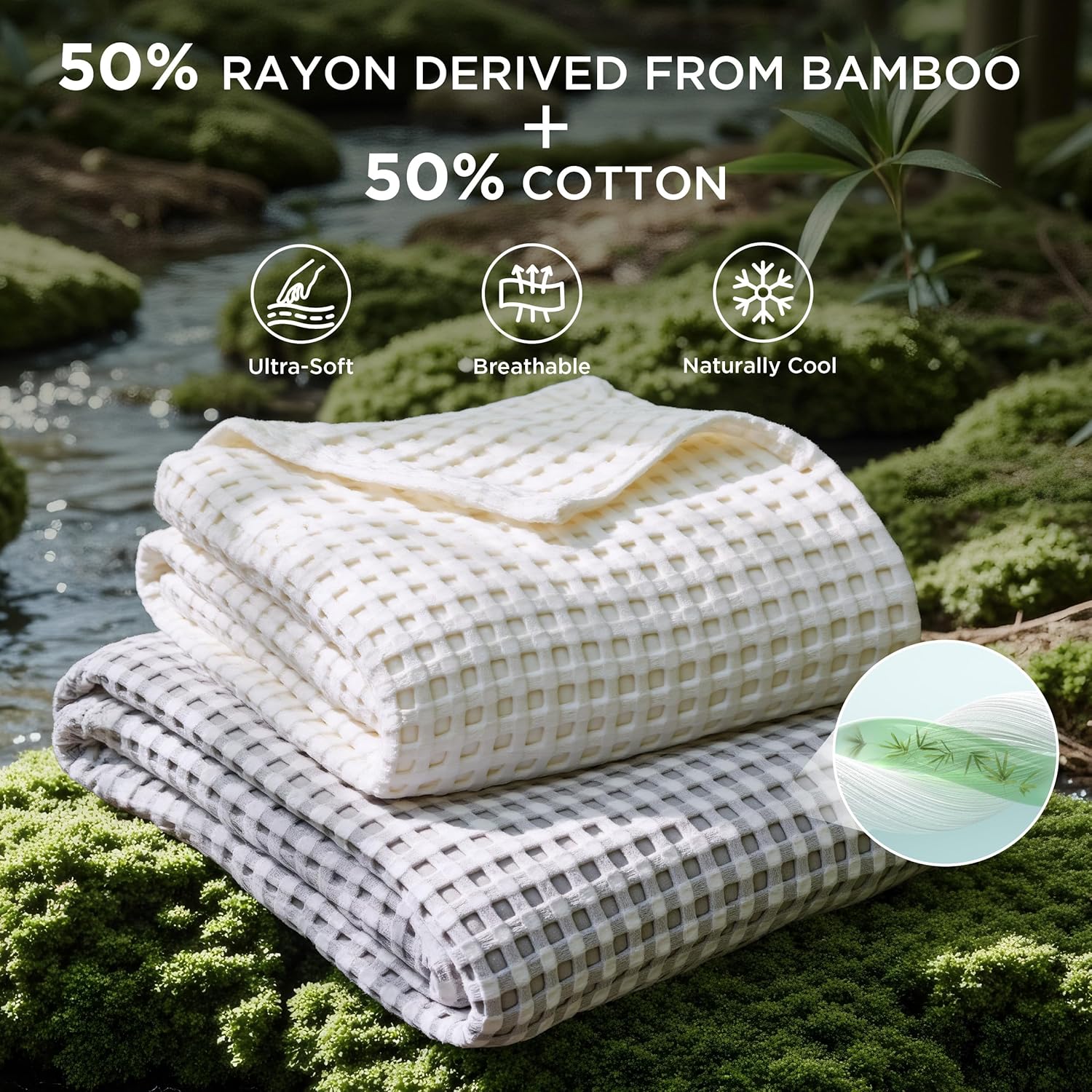 Bedsure Cooling Waffle Queen Size Blanket - Lightweight Cotton Summer Blanket of...