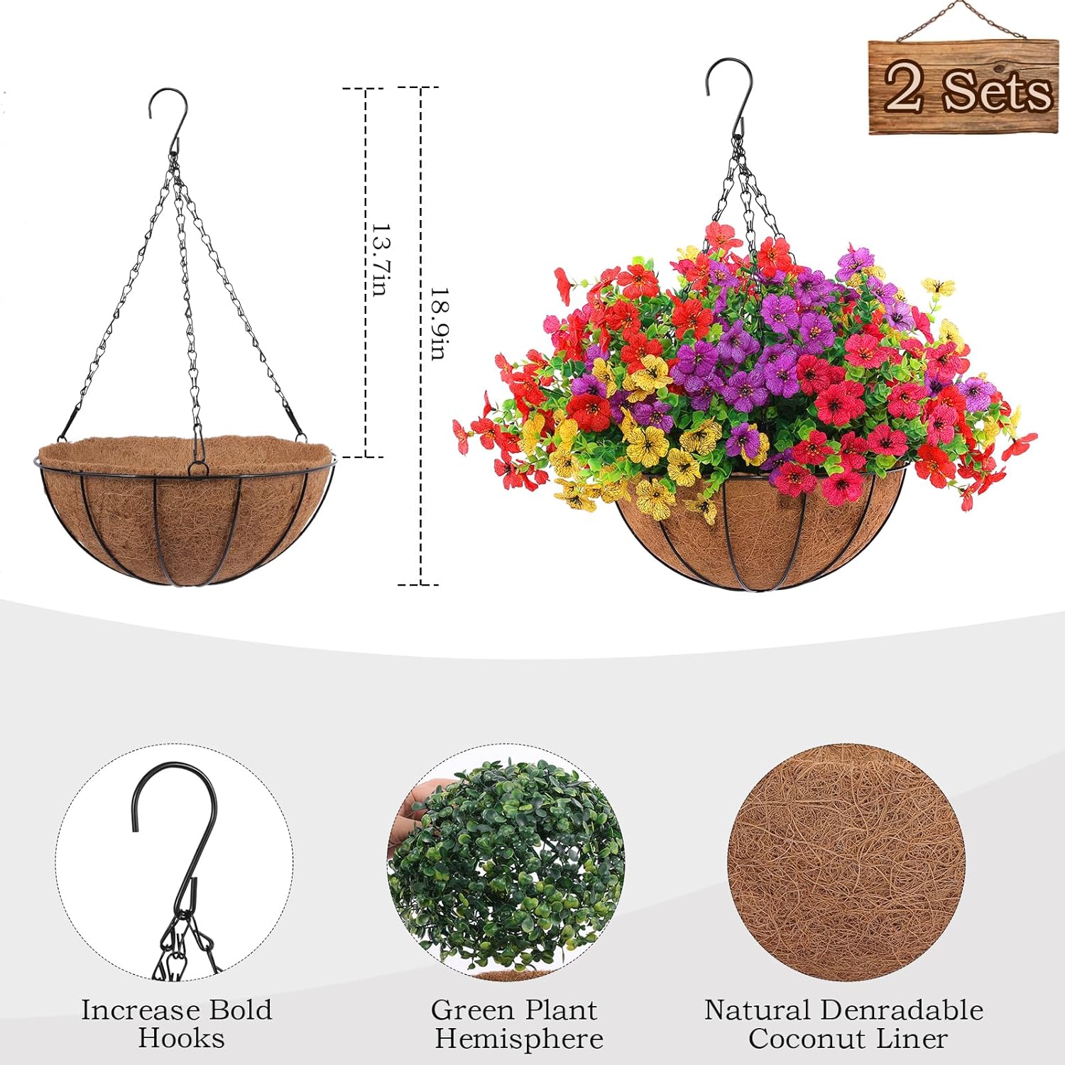 Hananona 2 Set Artificial Outdoor Flowers, Special Hanging Basket Planters with...