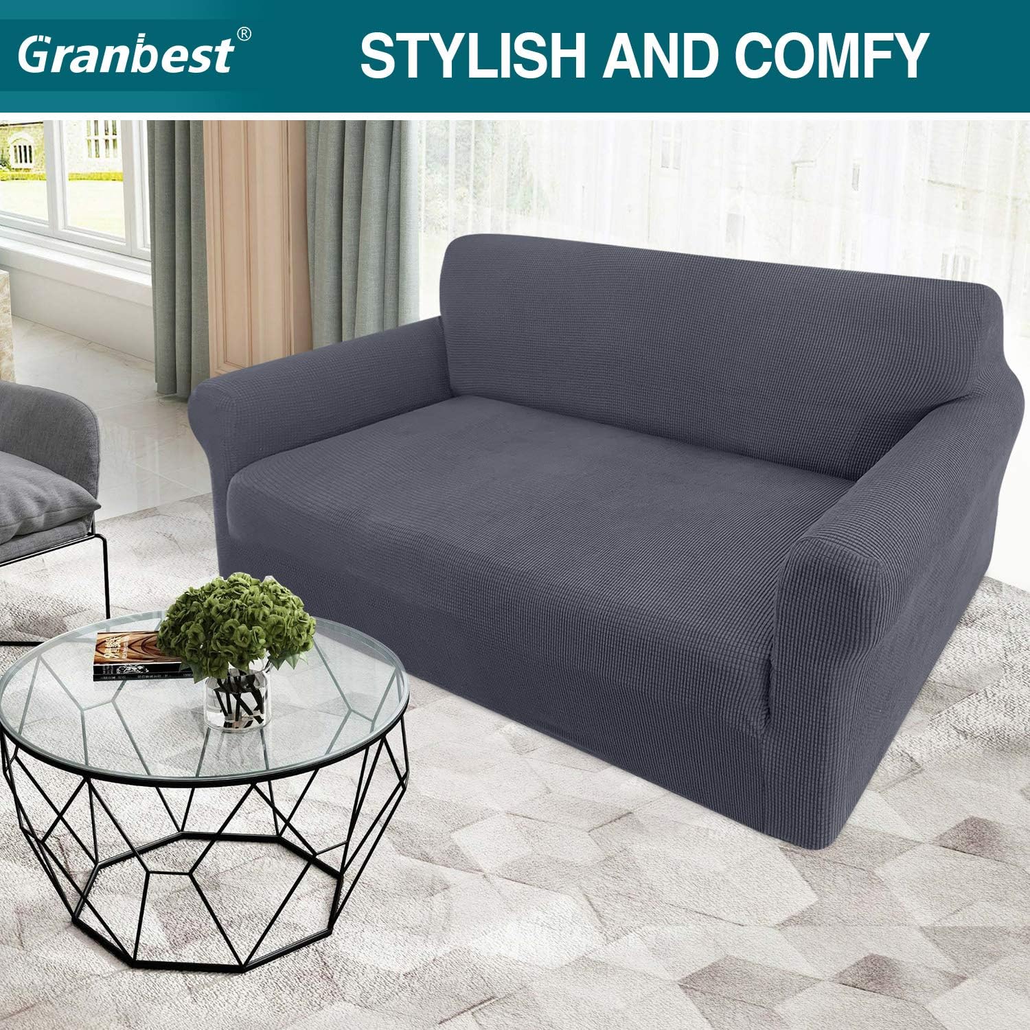 Granbest High Stretch Sofa Covers Universal Super Soft Loveseat Couch Jacquard C...