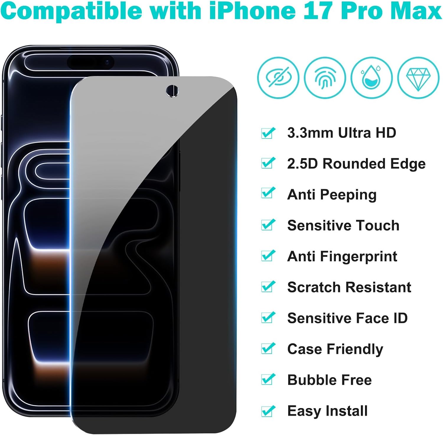 PEHAEL 3+3 Pack for iPhone 17 Pro Max Privacy Screen Protector with Camera Lens...