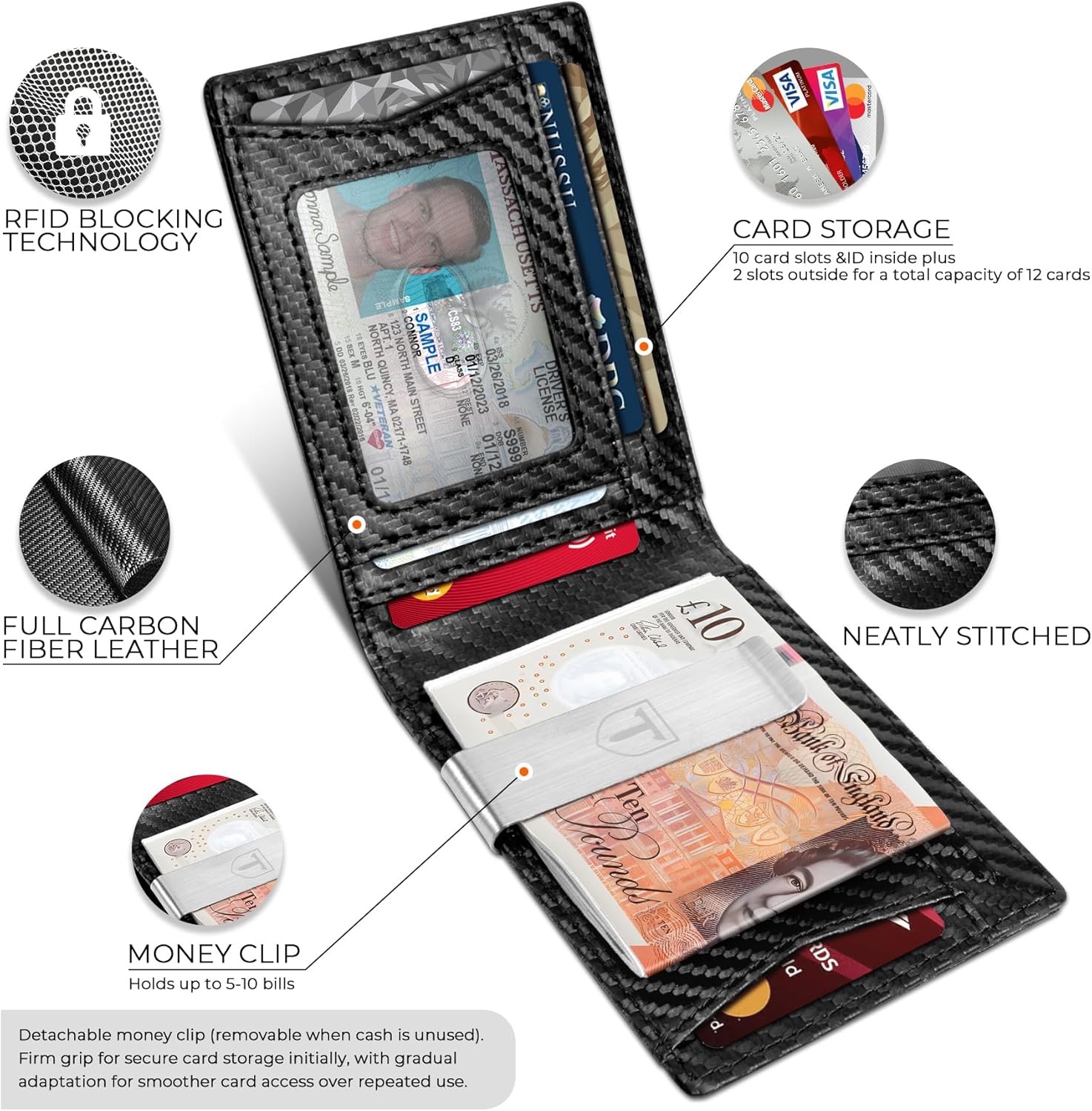 TEEHON Mens Wallets Slim RFID Blocking Carbon Fiber Wallet with up to 12 Credit...