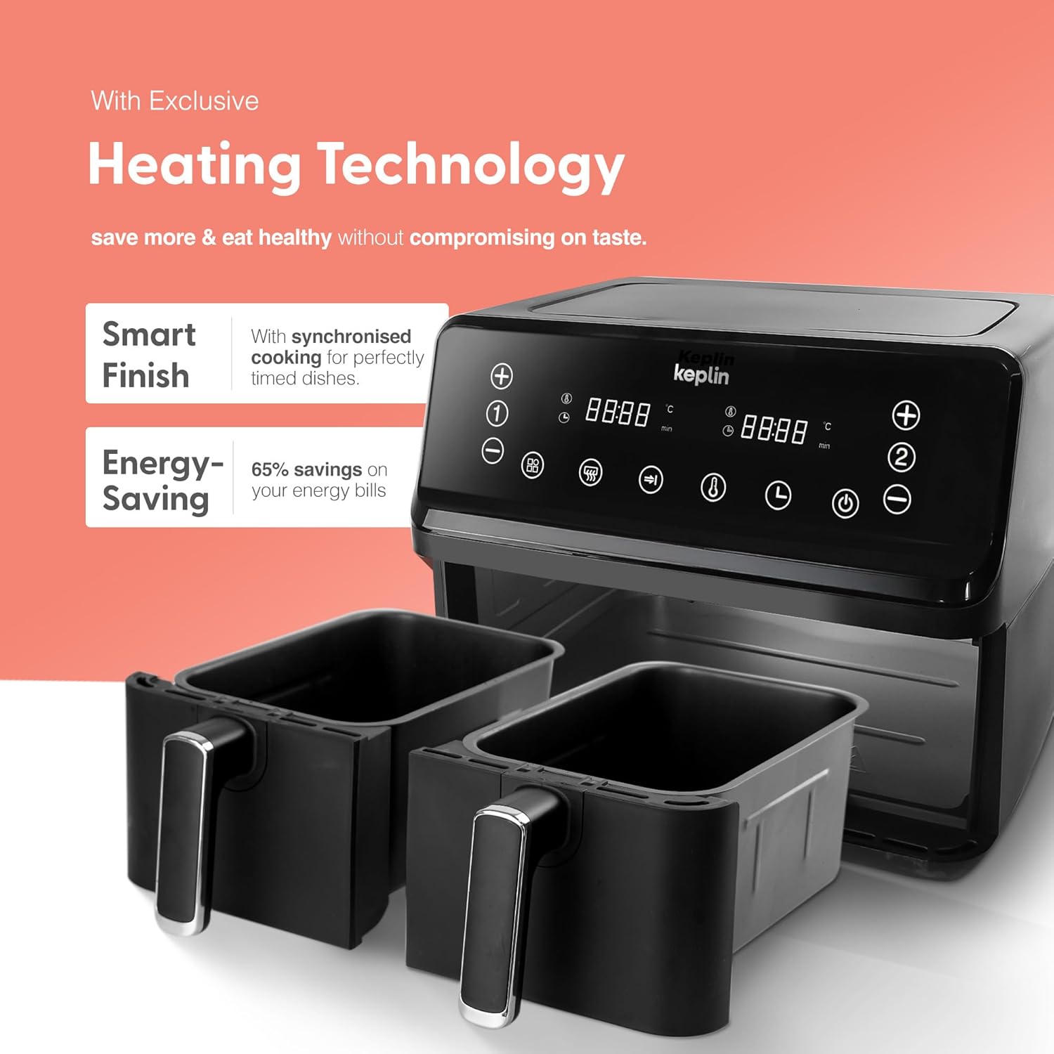 Keplin 9L Dual Zone Air Fryer - 8 in1 Cooking Functions - 2700W Energy-Saving Co...
