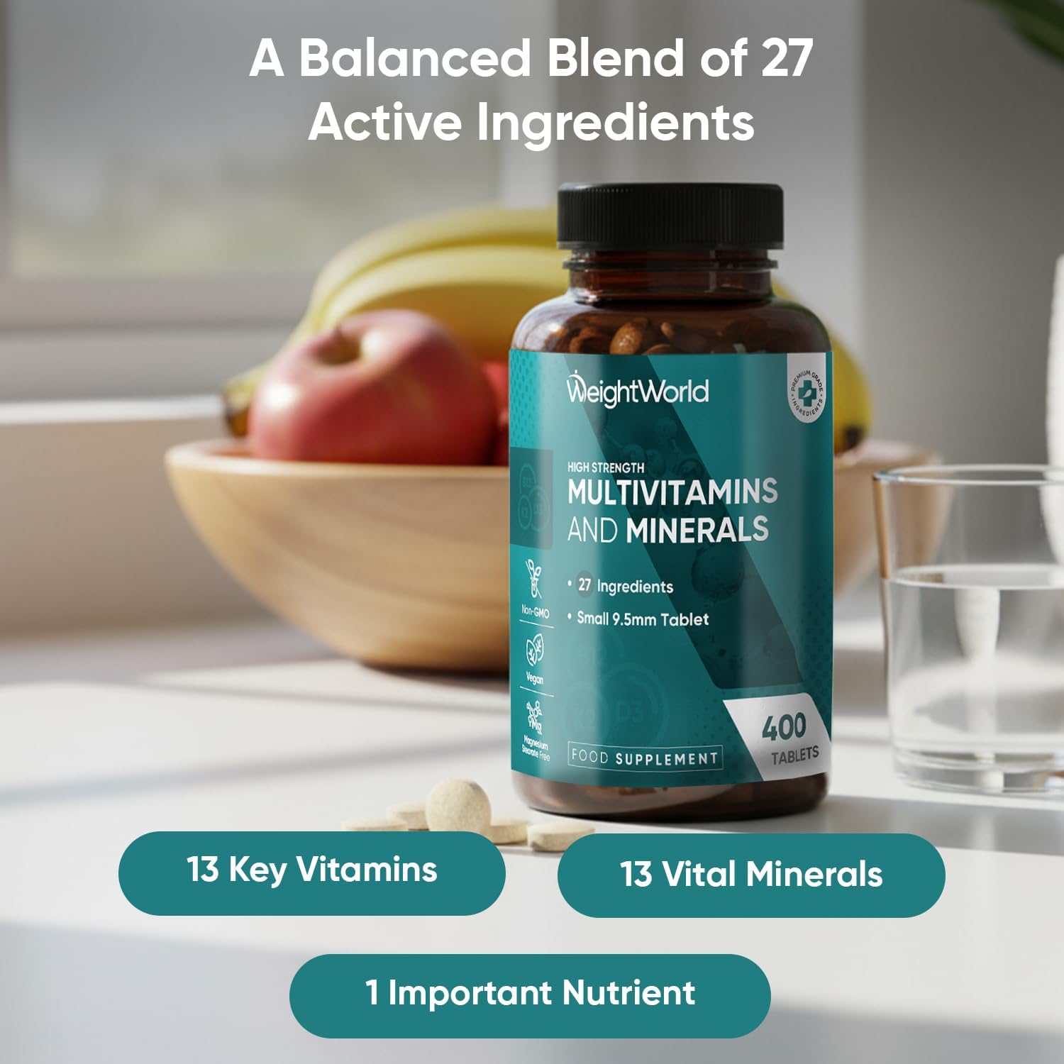 Multivitamin Tablets for Women & Men - 27 Key Nutrients - 400 Small Tablets - 1+...