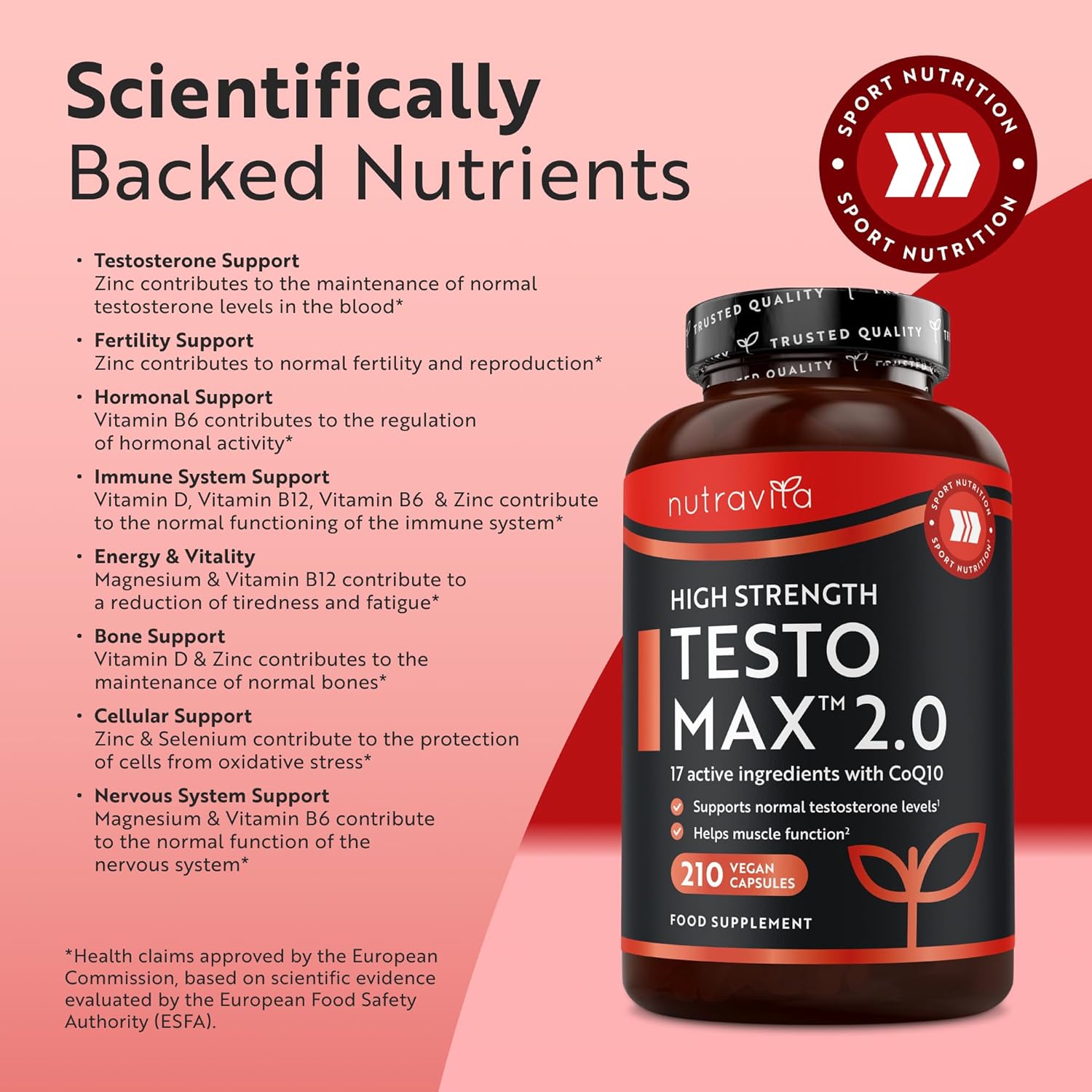 Nutravita Test Booster for Men - 210 Vegan Capsules - 1450mg per Testosterone Su...