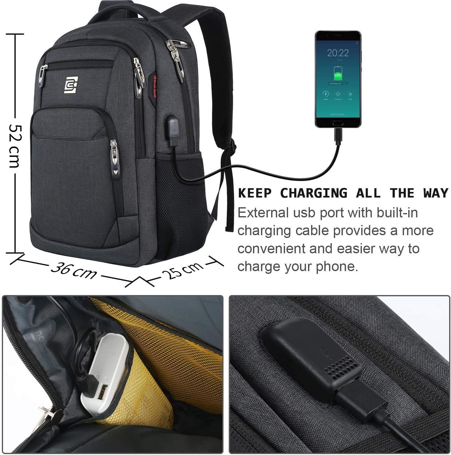 KASIBON Laptop Backpack with USB Charging&Headphone Port,Anti-Theft Business Lap...