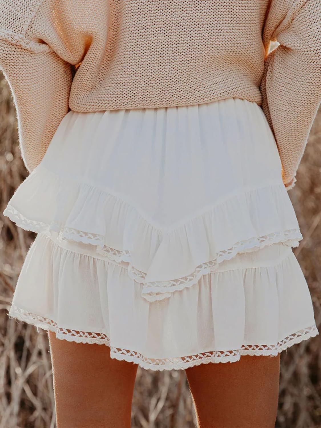 Aoudery Flowy Shorts for Women Casual Boho Ruffle Tiered Skorts High Waist Mini...