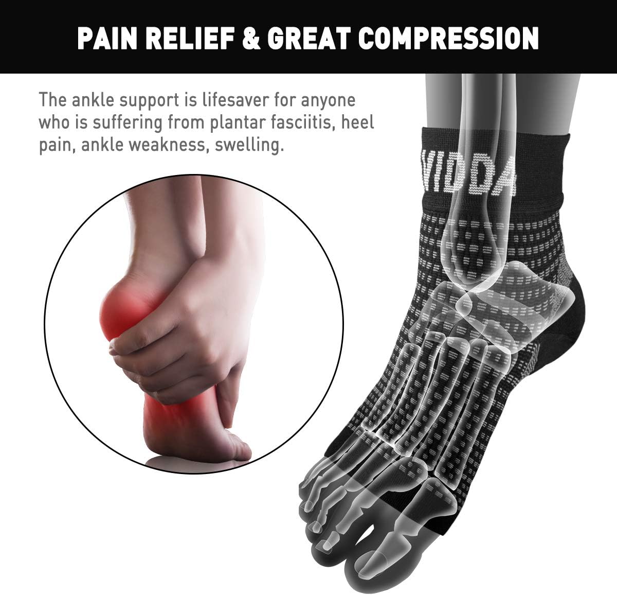 AVIDDA 2 Pack Ankle Support Brace for Men and Women, Compression Sleeve Socks fo...