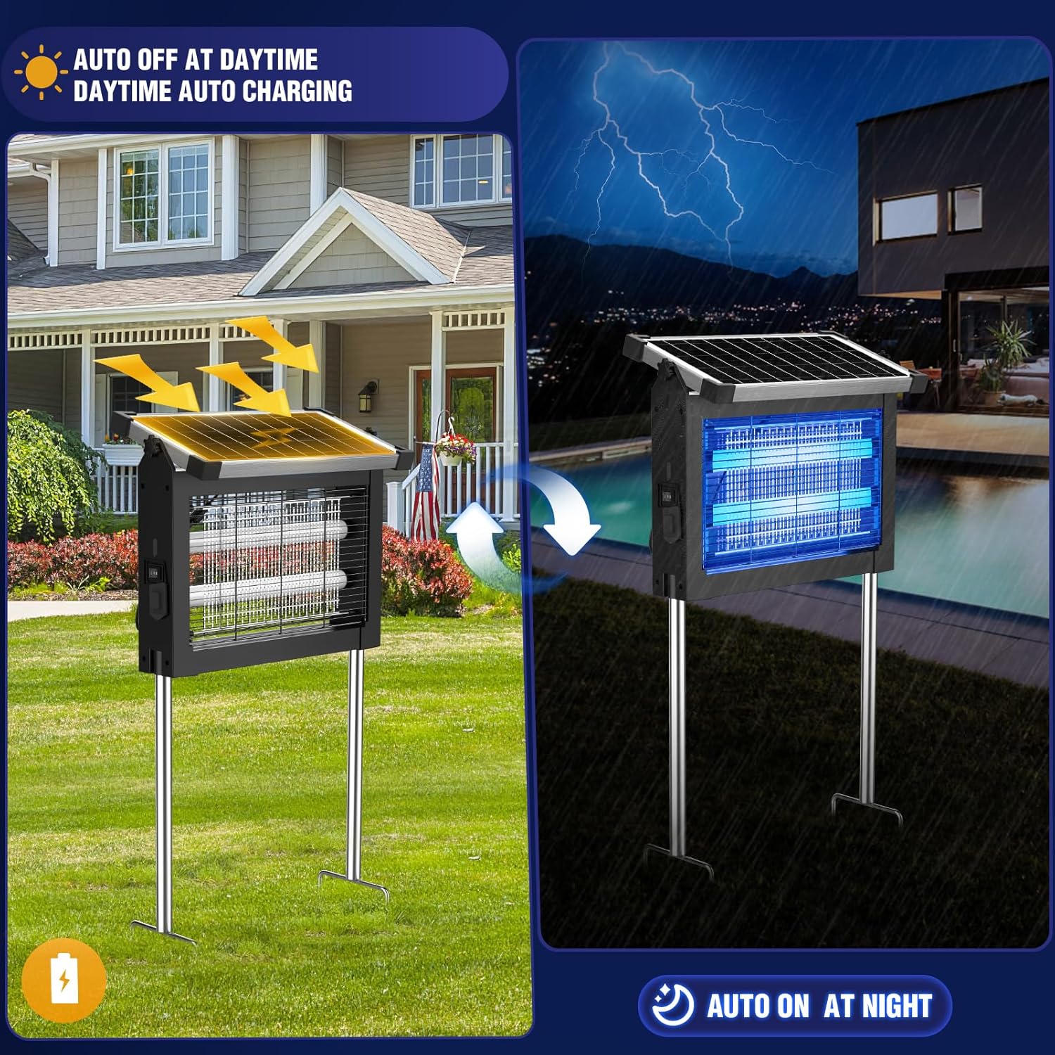 Solar Bug Zapper Outdoor, 4500V Mosquito Zapper Waterproof with Panel Sensor Ele...