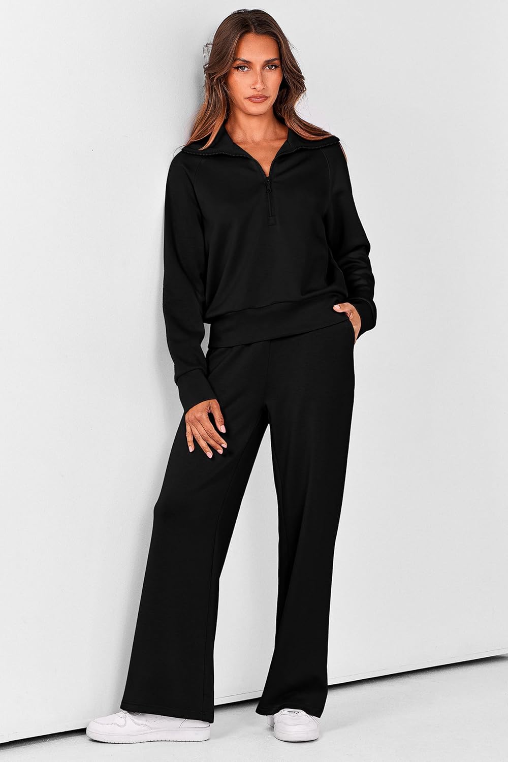PRETTYGARDEN Women's 2 Piece Outfits Casual Lapel Half Zip Sweatshirts and Wide...
