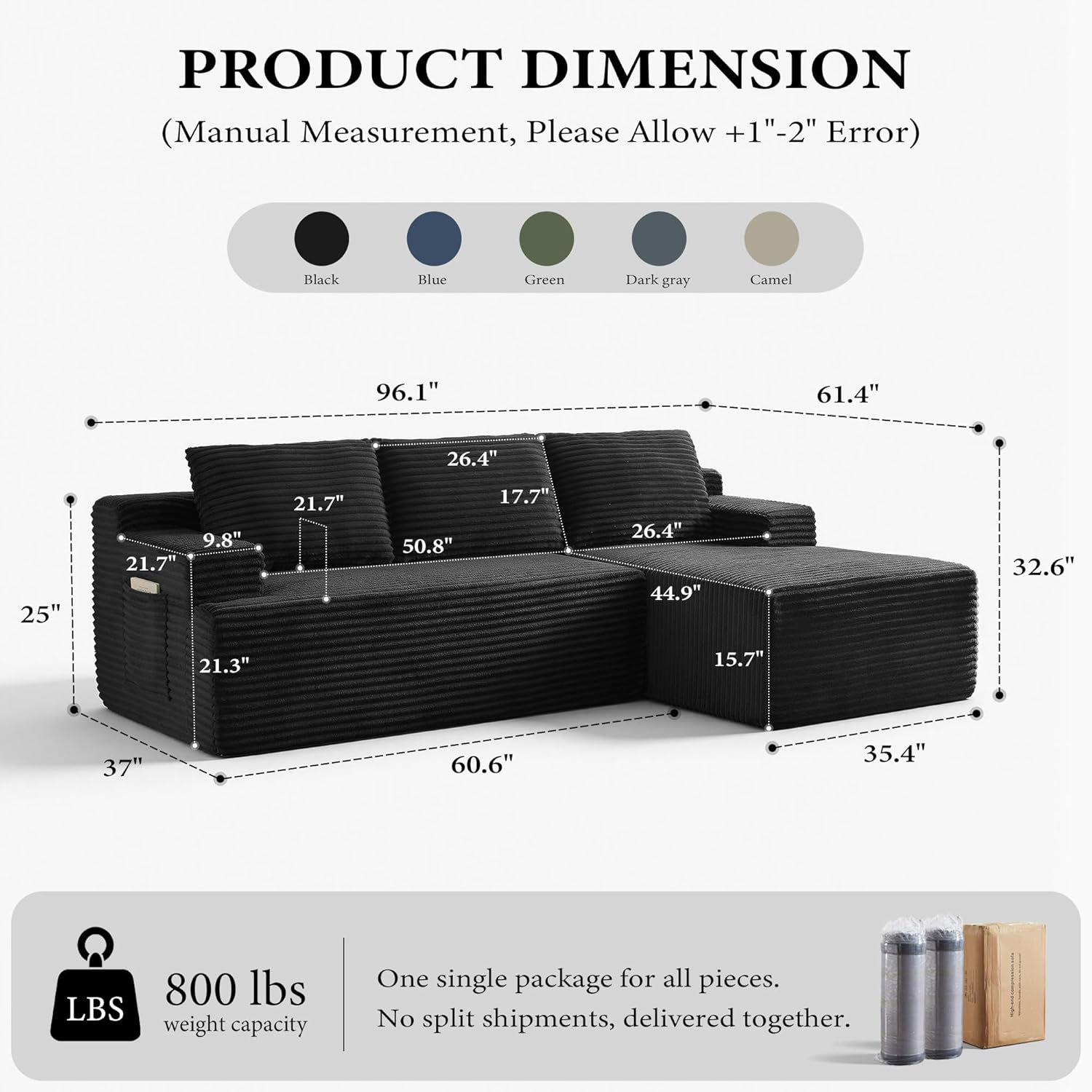 Modern Modular Sectional Couch, Special 96-Inch Sectional Couch for Living Room,...