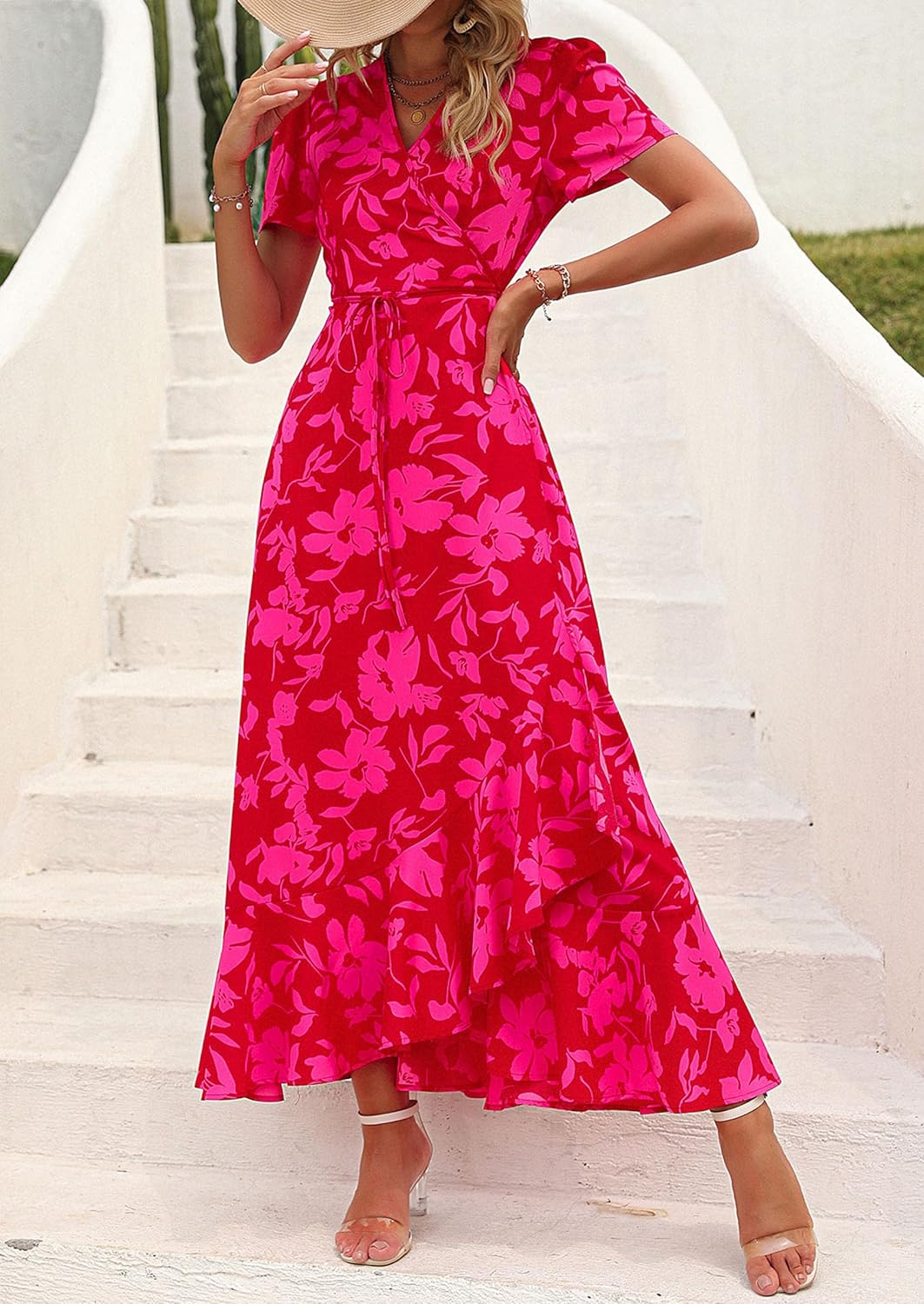 PRETTYGARDEN Women's Summer Dress, Unique Wrap Maxi Dress for Casual Boho Style,...
