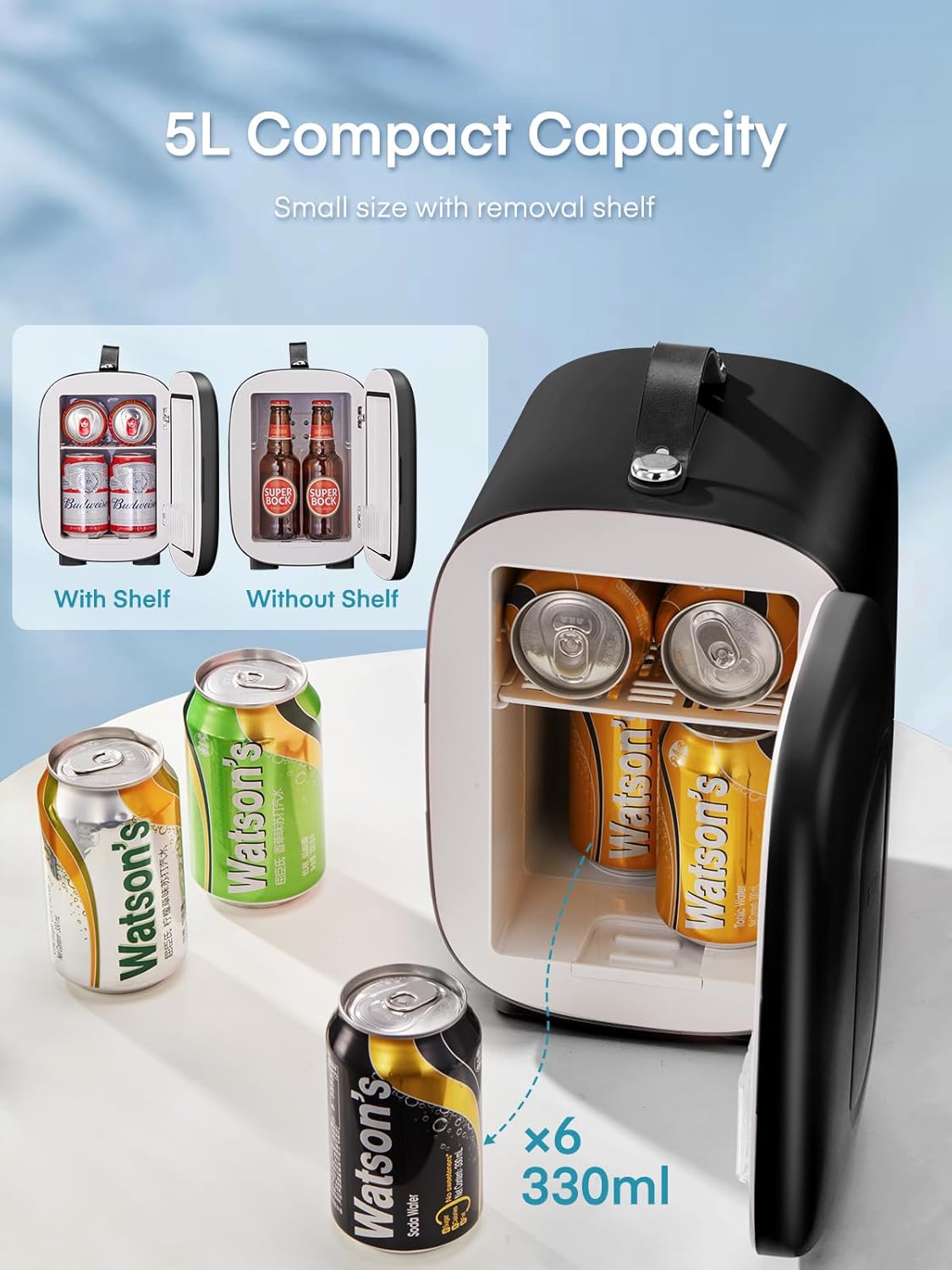 FOHERE Mini Fridge Portable, 5 Liter/6 Cans Small Fridge Cooler & Warmer, Quiet,...