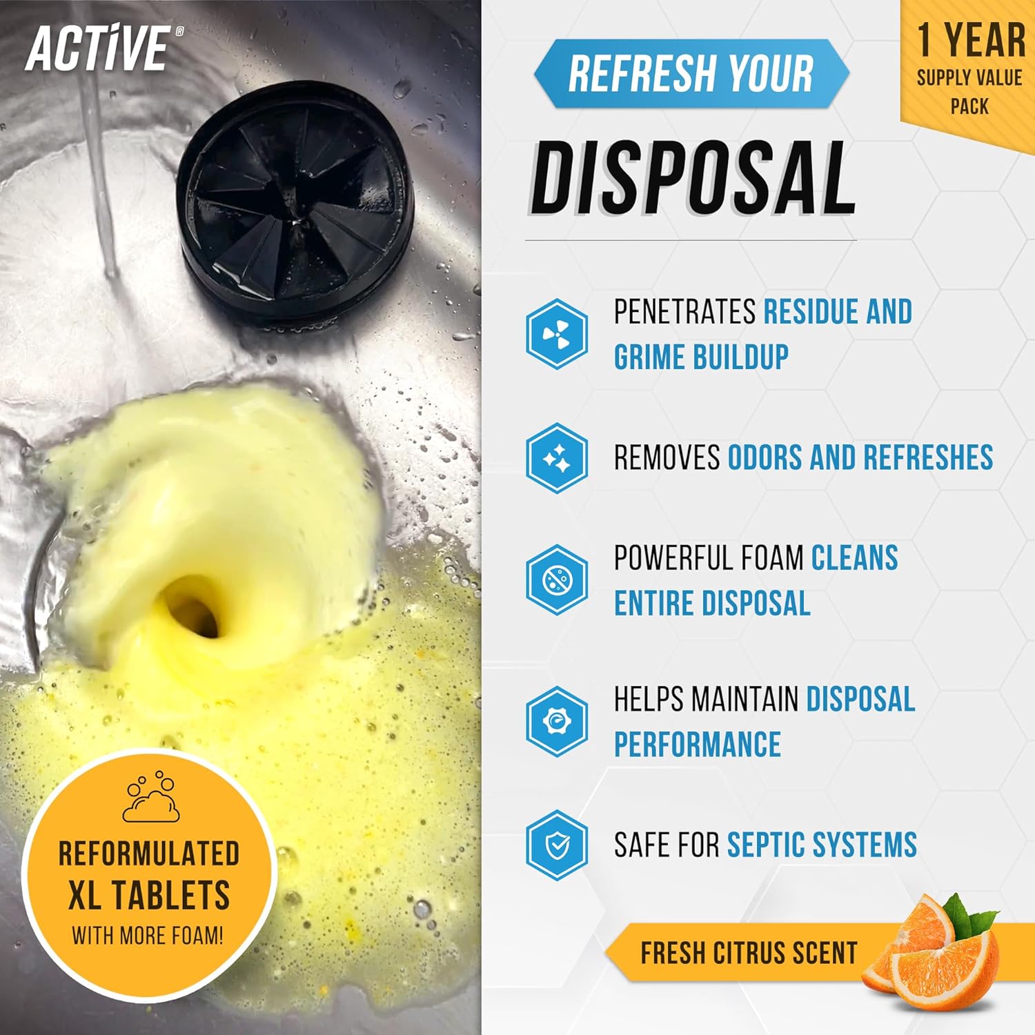 Garbage Disposal Cleaner Deodorizer Tablets - 24 Pack, New Powerful XL Foaming T...