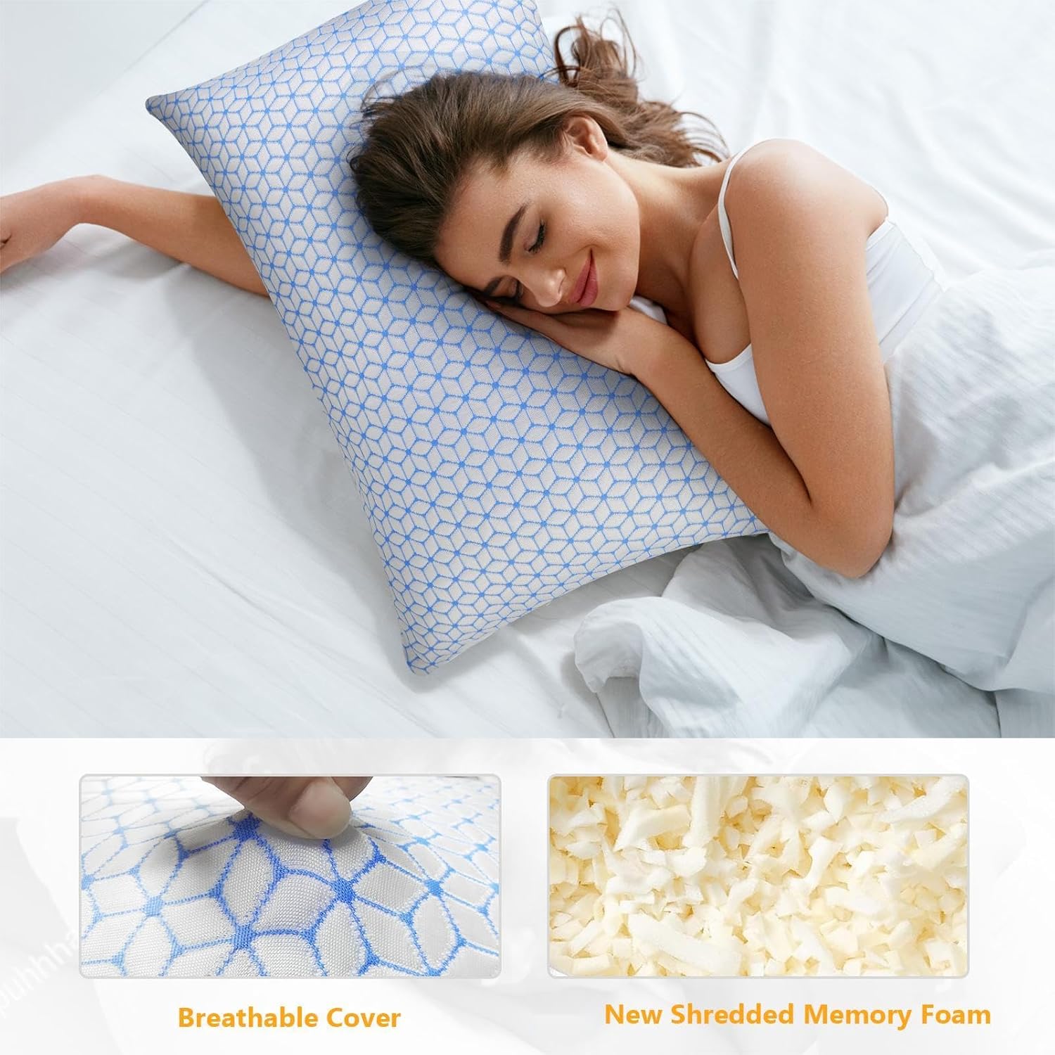 Love Attitude Shredded Memory Foam Pillows King Size Set of 2, Cooling Pillow Fi...