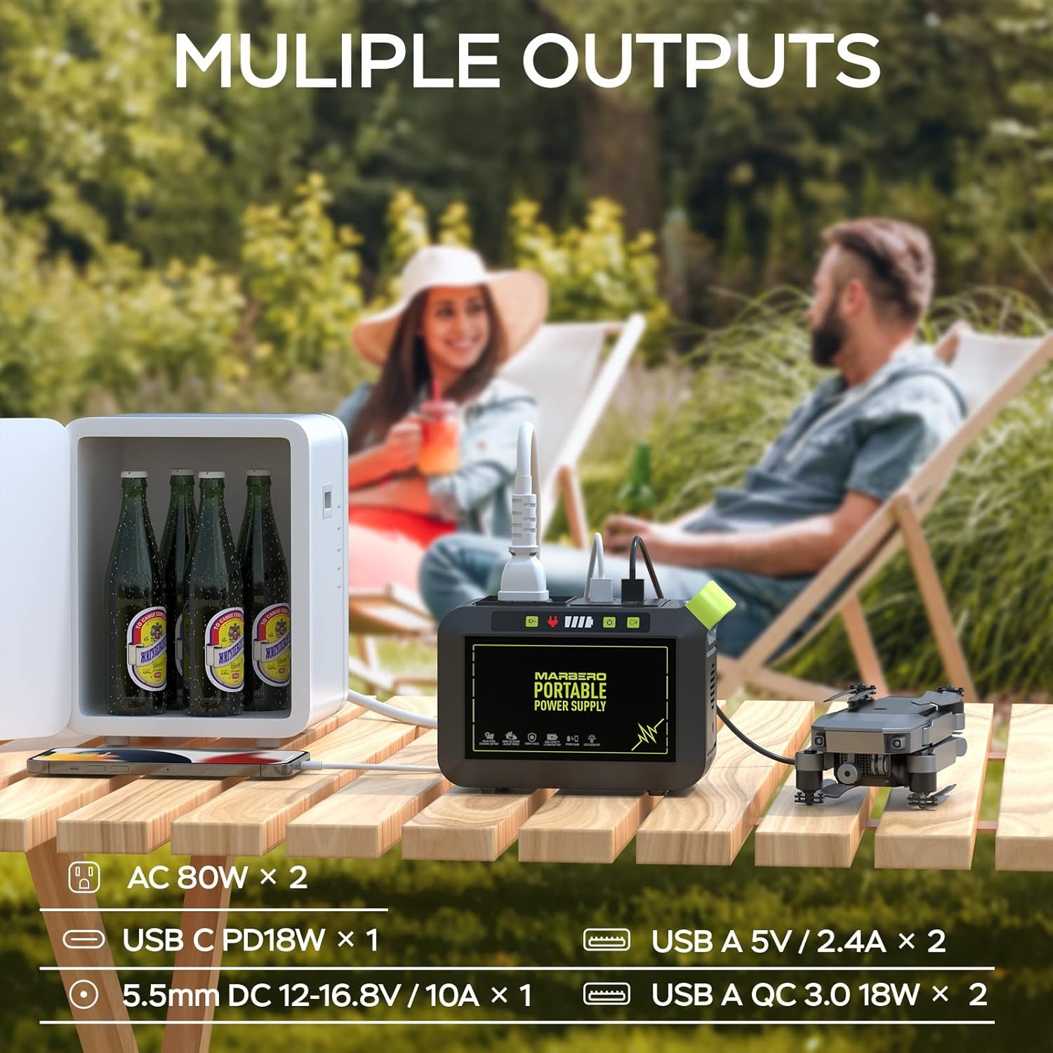 MARBERO Portable Power Station 88Wh Camping Lithium Battery Solar Generator Fast...