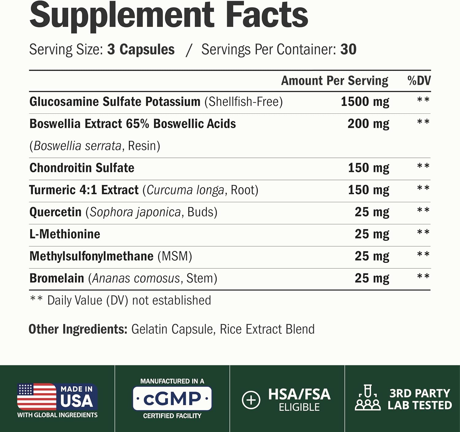 Glucosamine Chondroitin MSM – Joint Support Supplement for Women and Men with Gl...
