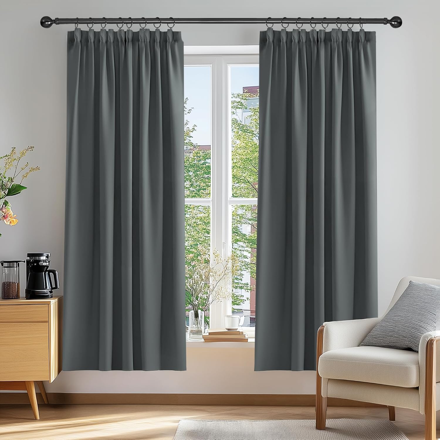 Deconovo Super Soft Solid Pencil Pleat Curtains Thermal Insulated Blackout Curta...