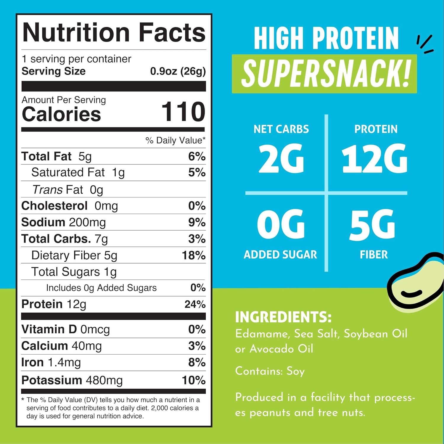 The Only Bean Crunchy Dry Roasted Edamame Snacks (Sea Salt), Healthy High Protei...