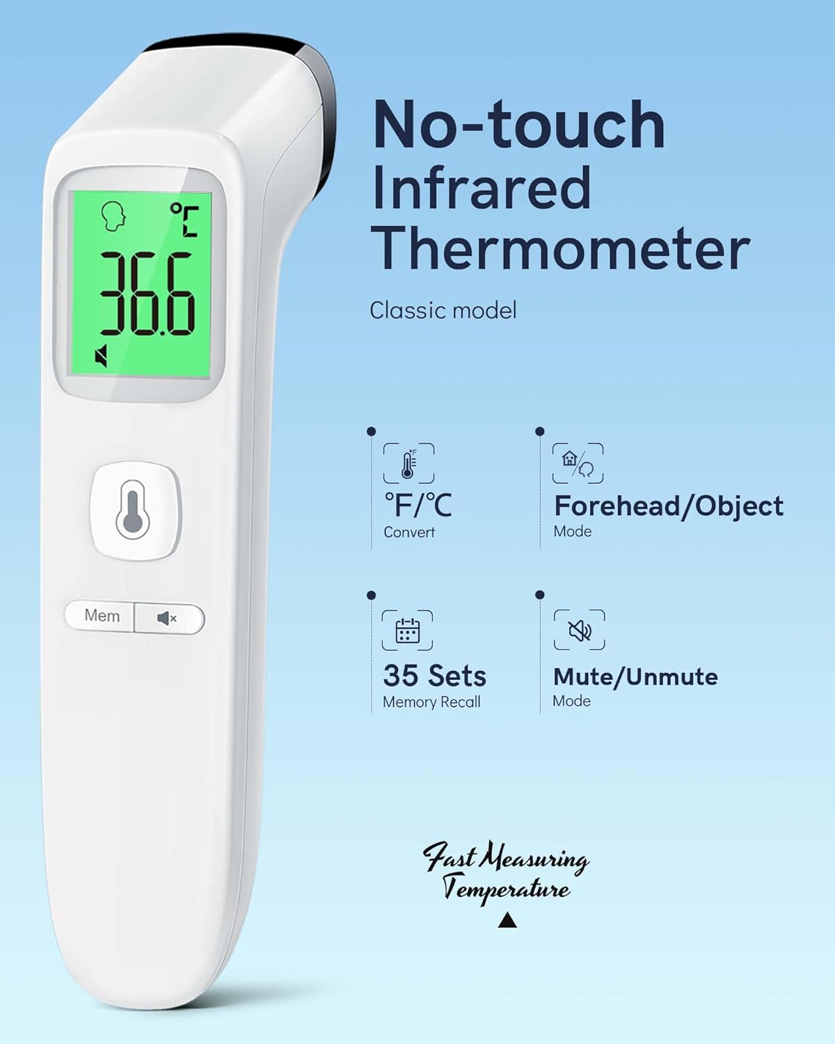 No-Touch Forehead Thermometer for Adults, Infrared Digital Thermometers for Kids...